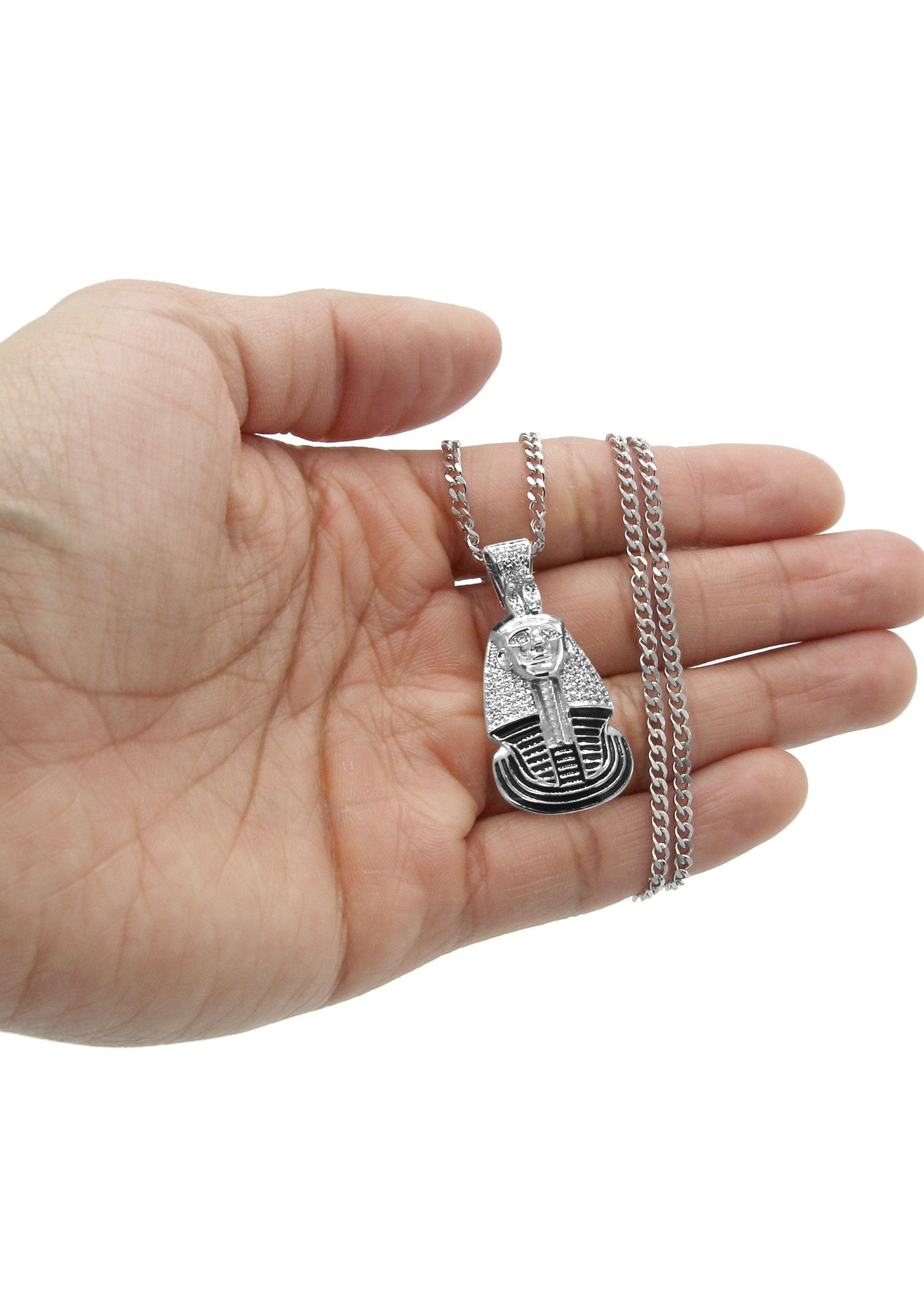 Manufacturer 30 White Gold Plated Cuban Link Chain & Pharaoh Pendant | Appx. 16 Grams