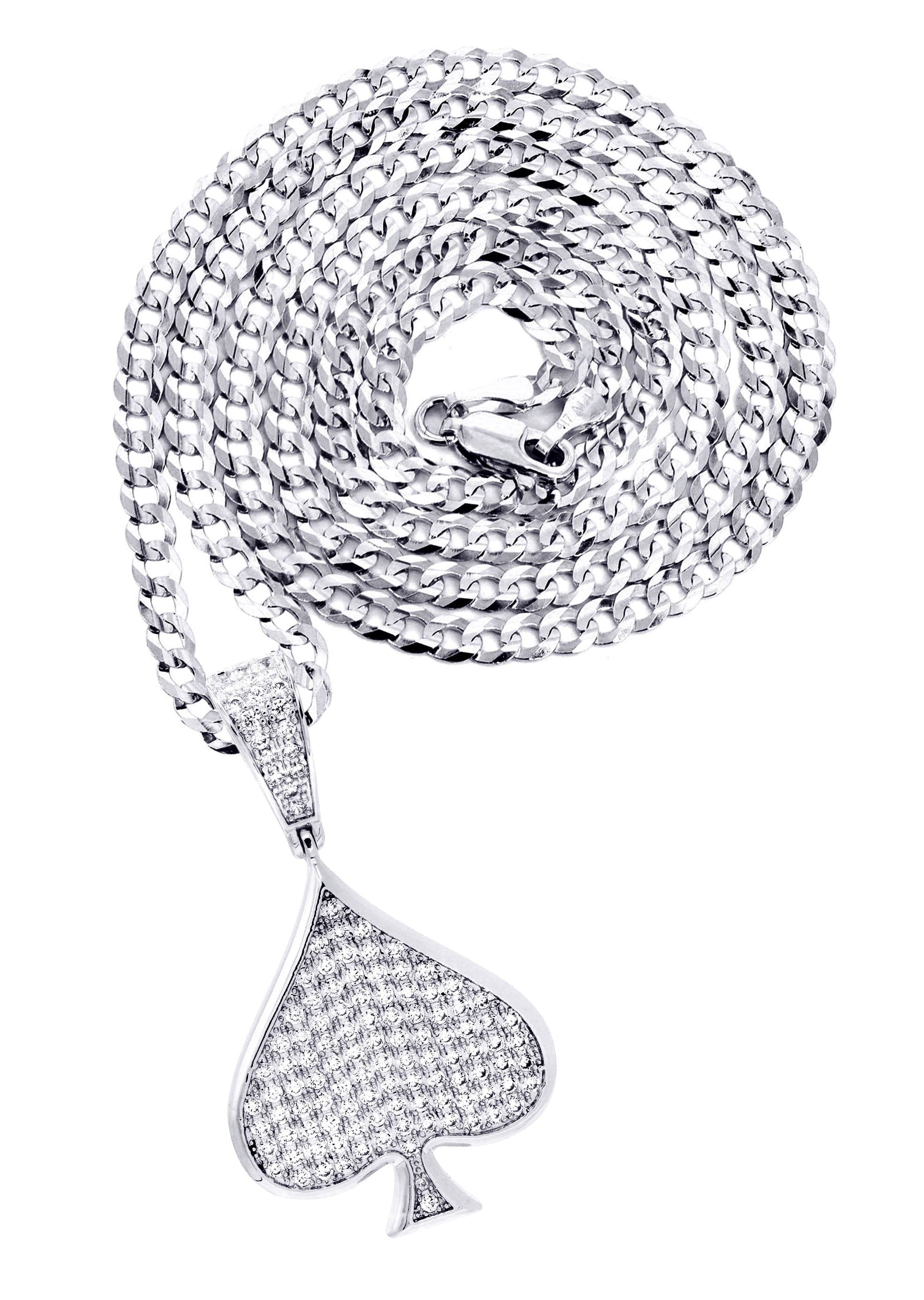 Manufacturer 30 White Gold Plated Cuban Link Chain & Ace of Spades Pendant | Appx. 15.9 Grams