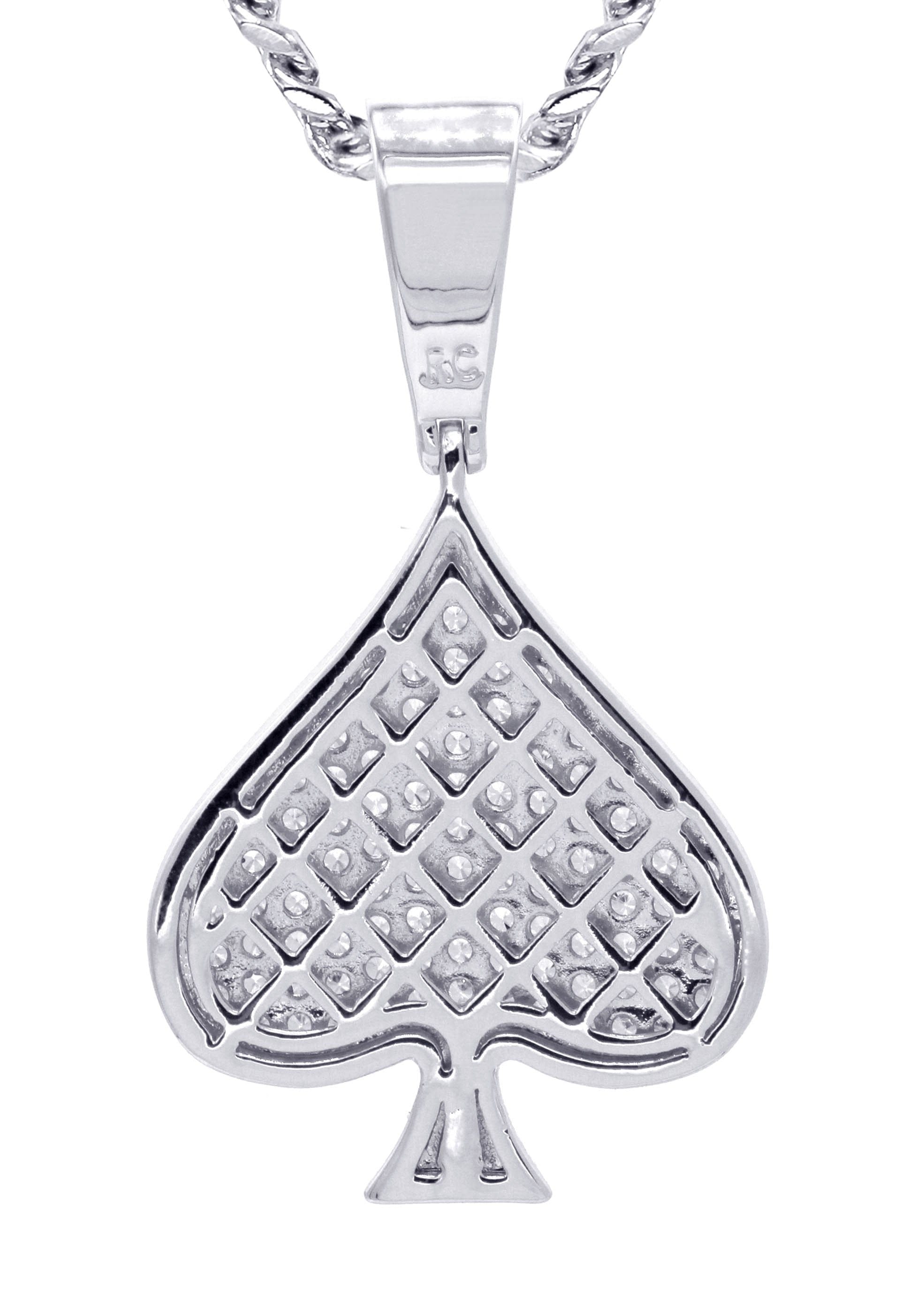 Manufacturer 30 White Gold Plated Cuban Link Chain & Ace of Spades Pendant | Appx. 15.9 Grams