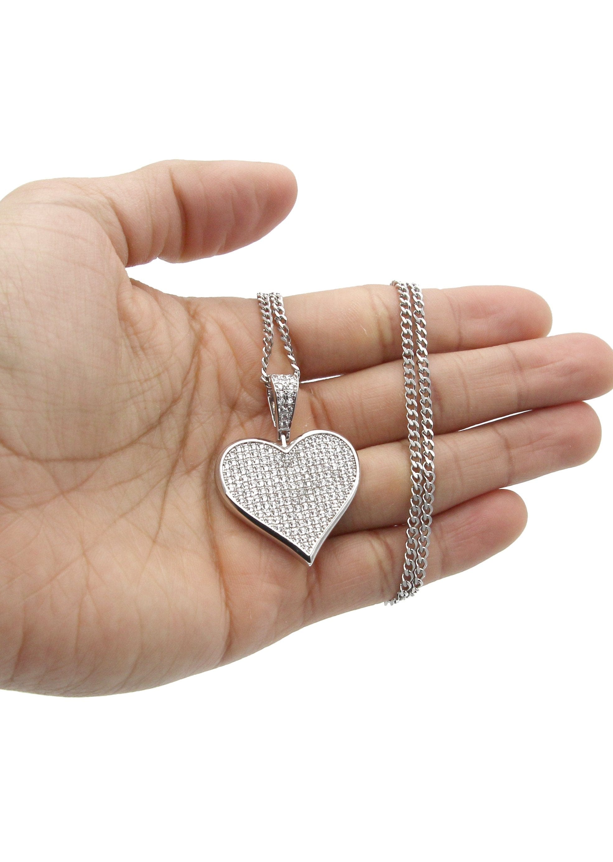 Manufacturer 30 White Gold Plated Cuban Link Chain & Heart Pendant | Appx. 19.5 Grams
