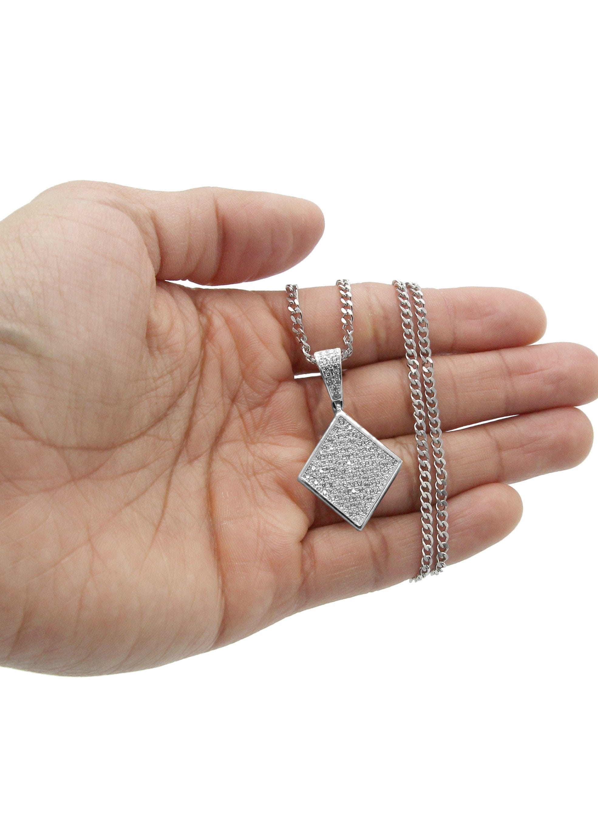 Manufacturer 30 White Gold Plated Cuban Link Chain & Iced Out Pendant | Appx. 16.1 Grams