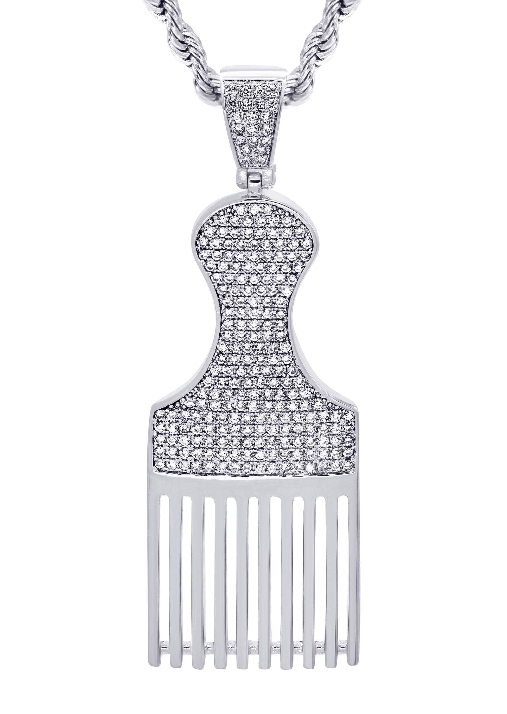 Manufacturer 30 White Gold Plated Cuban Link Chain & Comb Pendant | Appx. 18 Grams