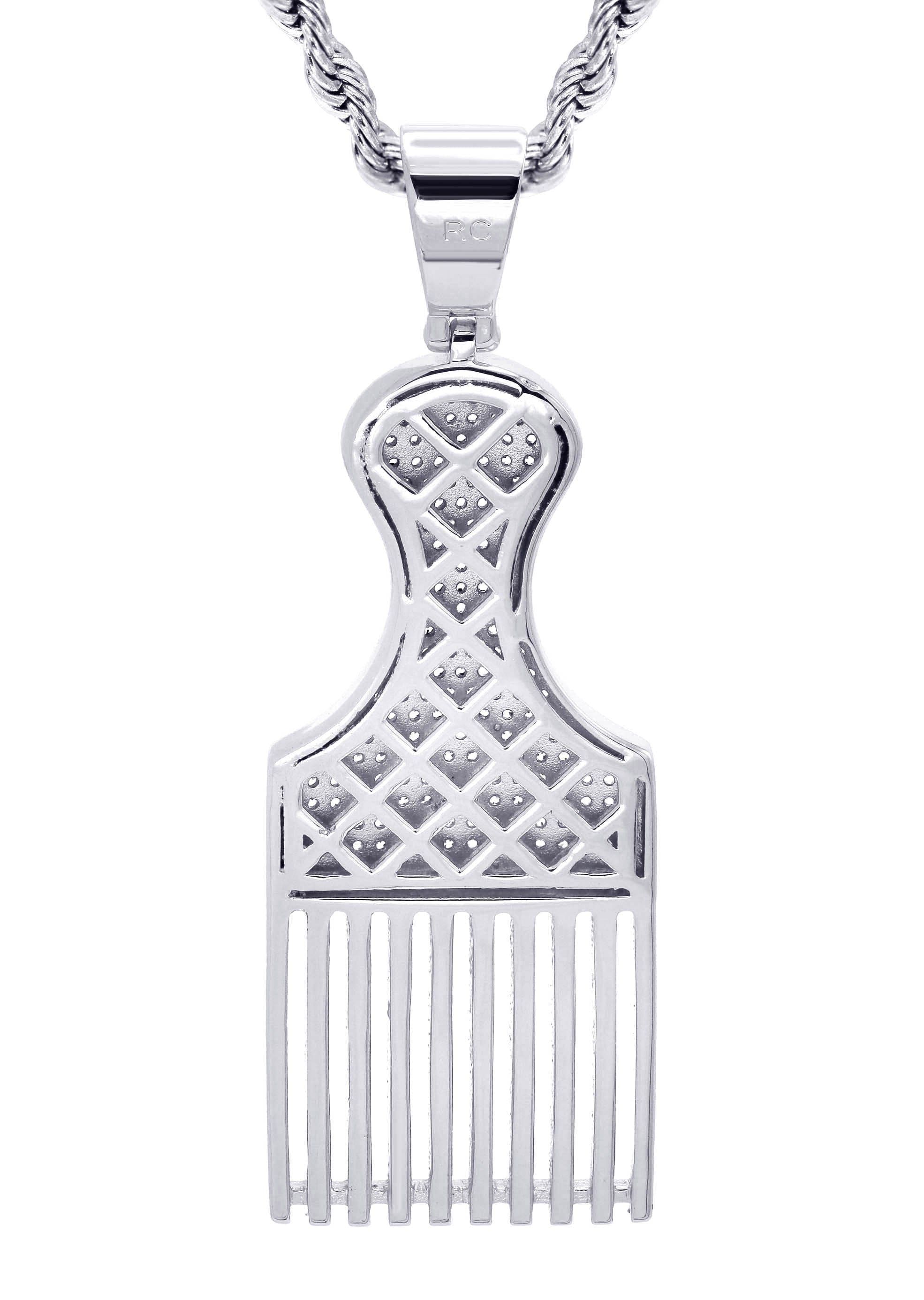 Manufacturer 30 White Gold Plated Cuban Link Chain & Comb Pendant | Appx. 18 Grams