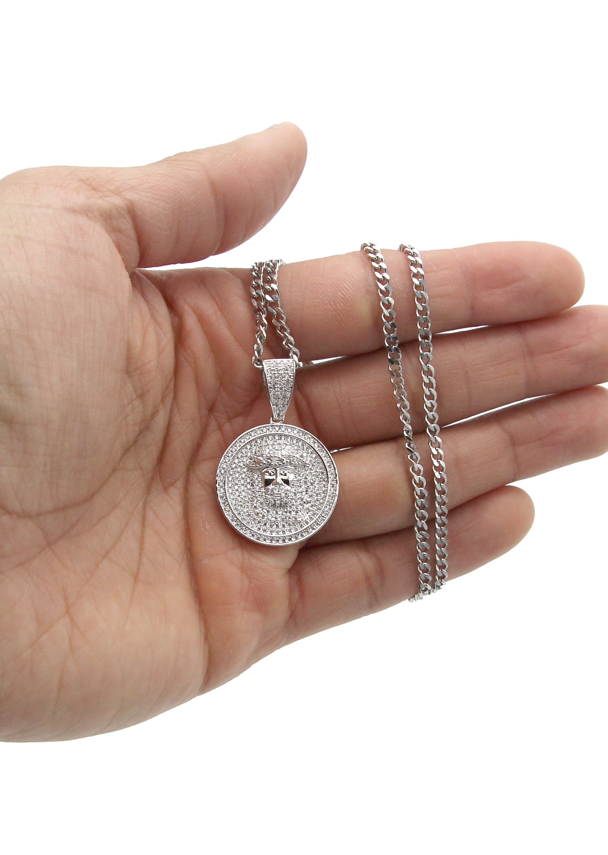 Manufacturer 30 White Gold Plated Cuban Link Chain & Jesus Head Pendant | Appx. 15 Grams