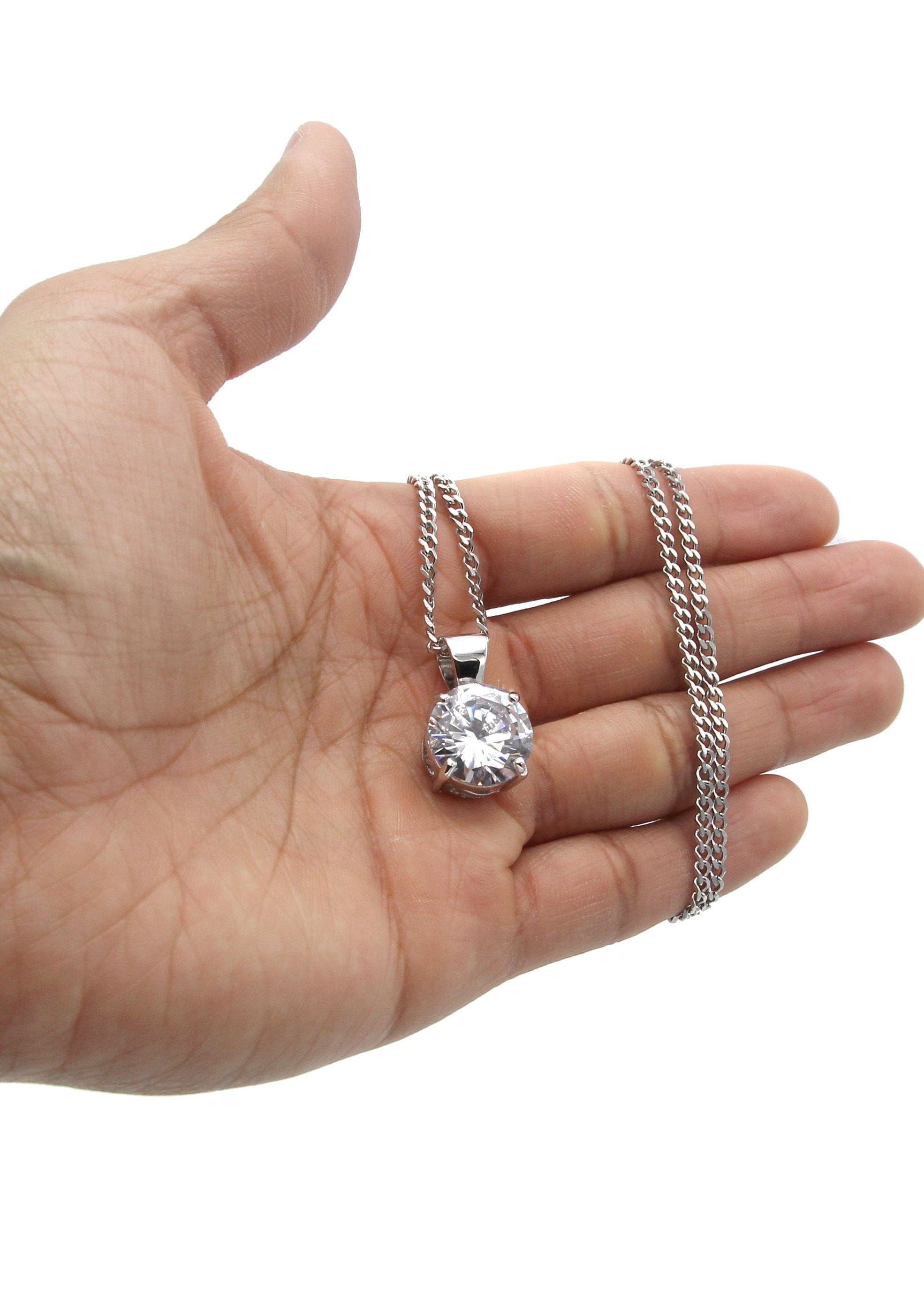Manufacturer 30 White Gold Plated Cuban Link Chain & Cubic Zirconia Pendant | Appx. 16.3 Grams