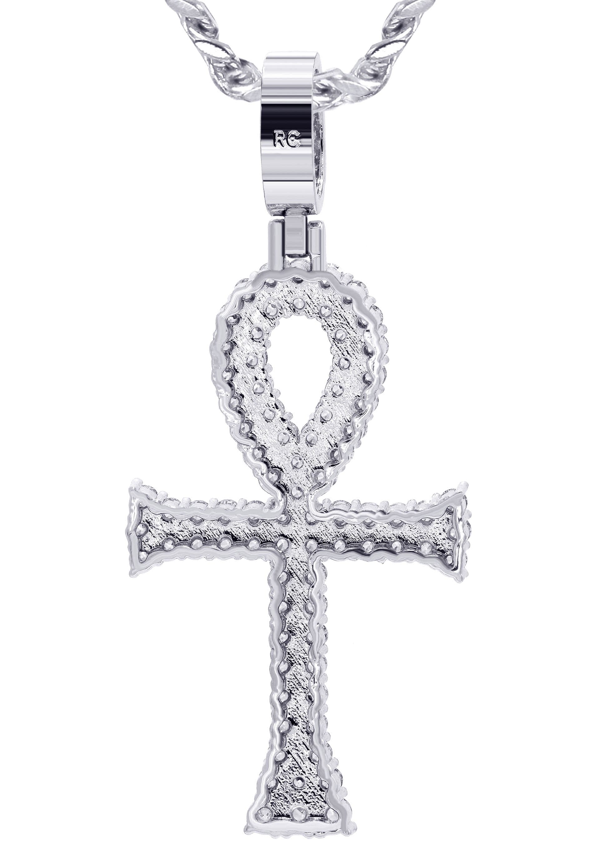 Manufacturer 30 White Gold Plated Cuban Link Chain & Ankh Pendant | Appx. 15.1 Grams