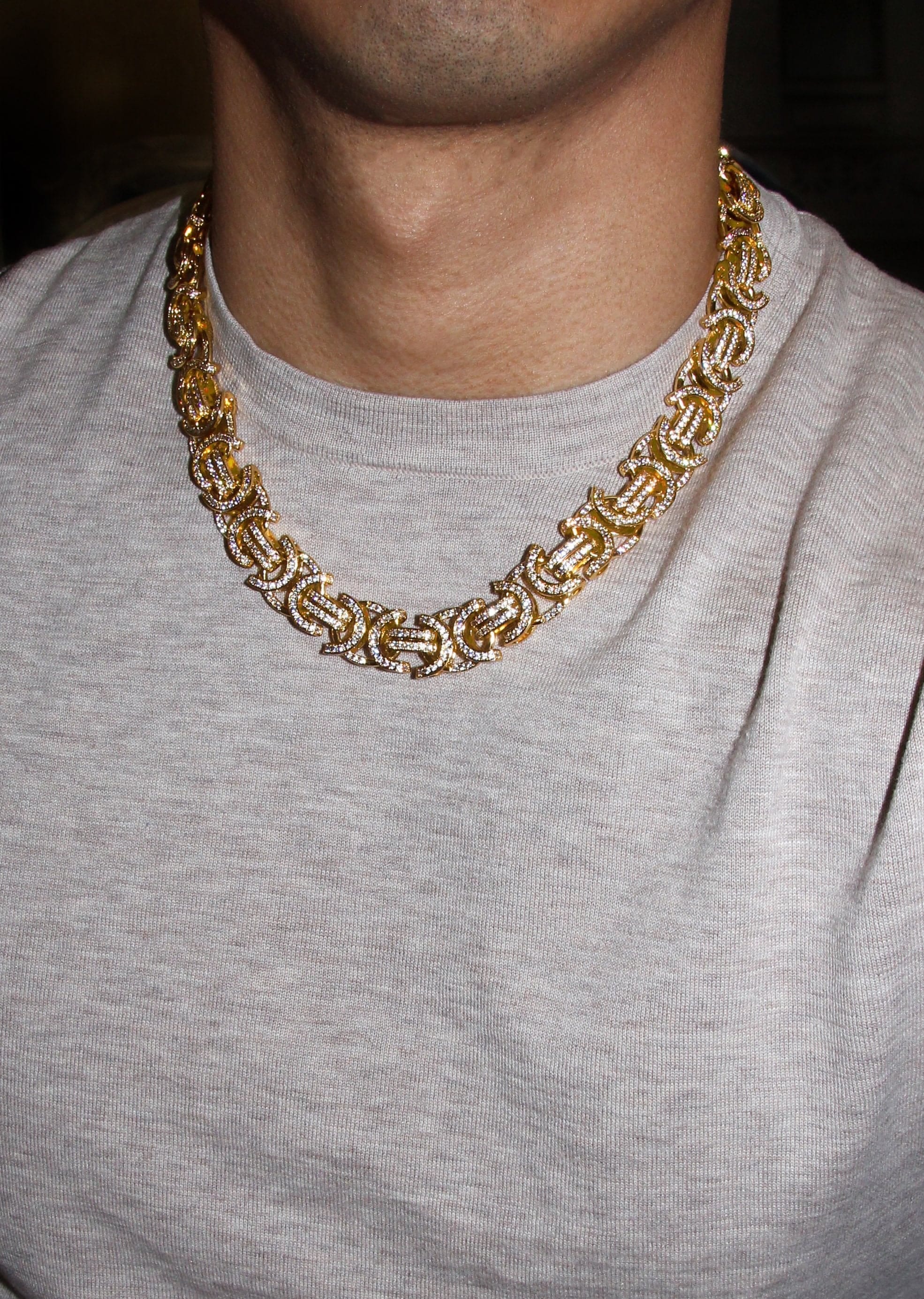 Manufacturer 31 Gold Plated Iced Out Mens Byzantine Chain