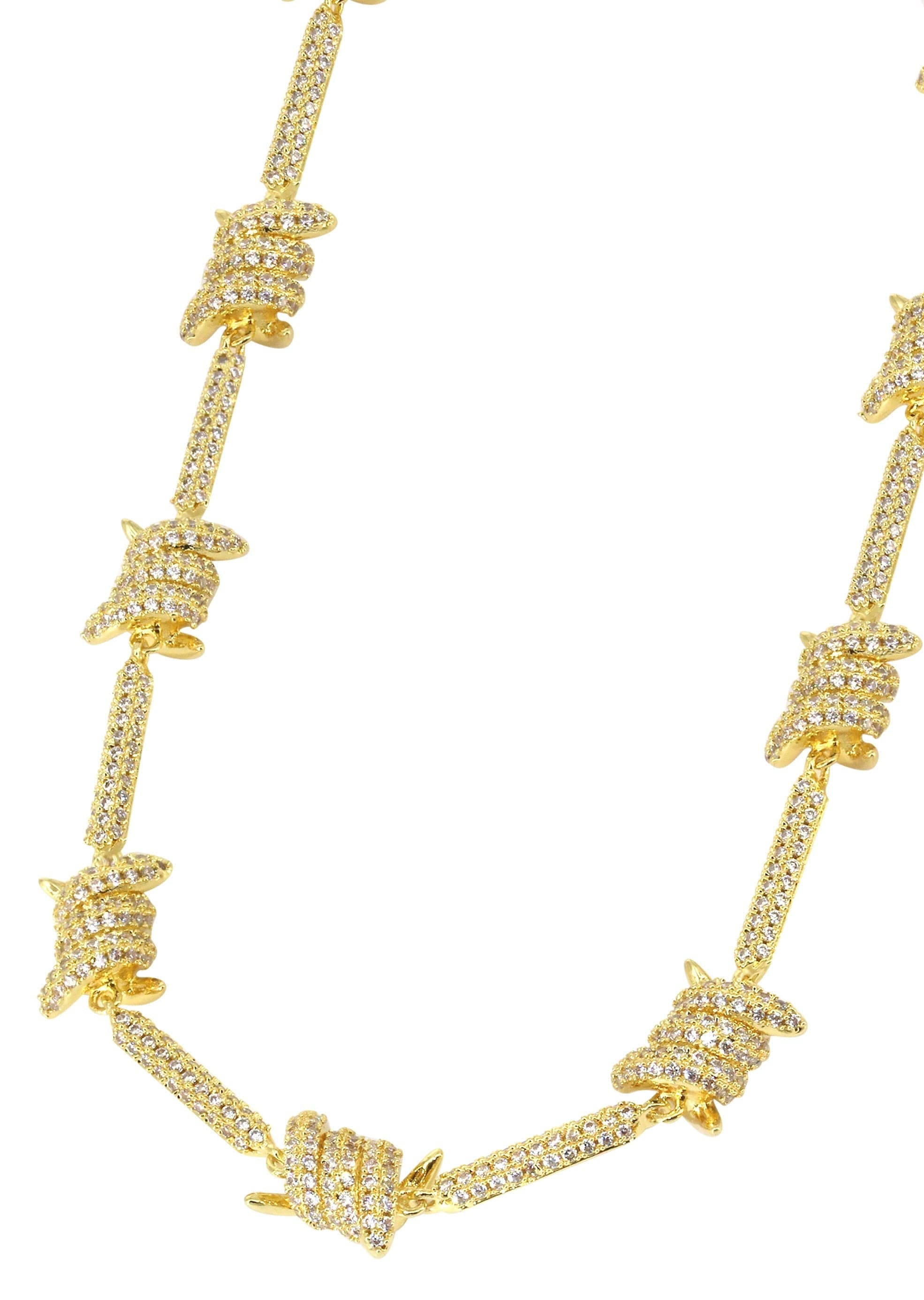 Manufacturer 30 Gold Plated Iced Out Barbed Wire Chain