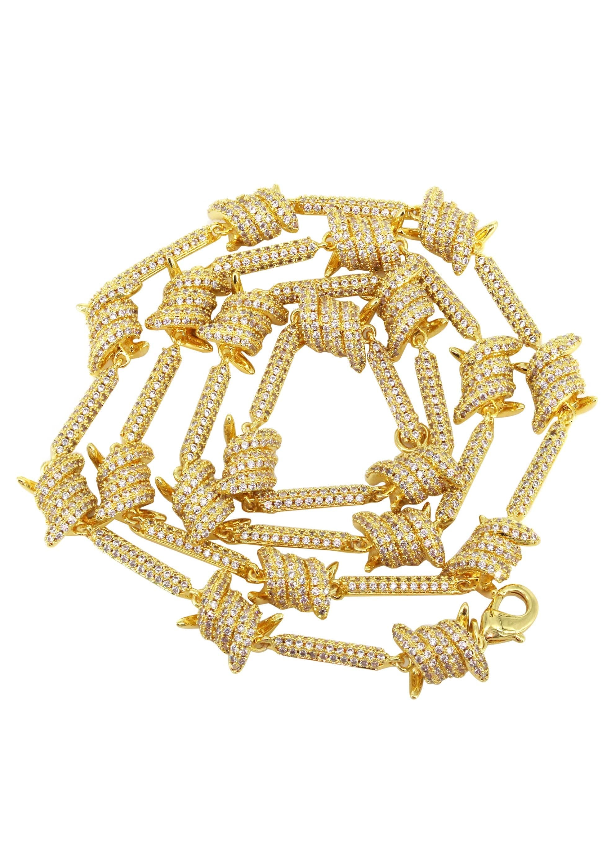 Manufacturer 30 Gold Plated Iced Out Barbed Wire Chain