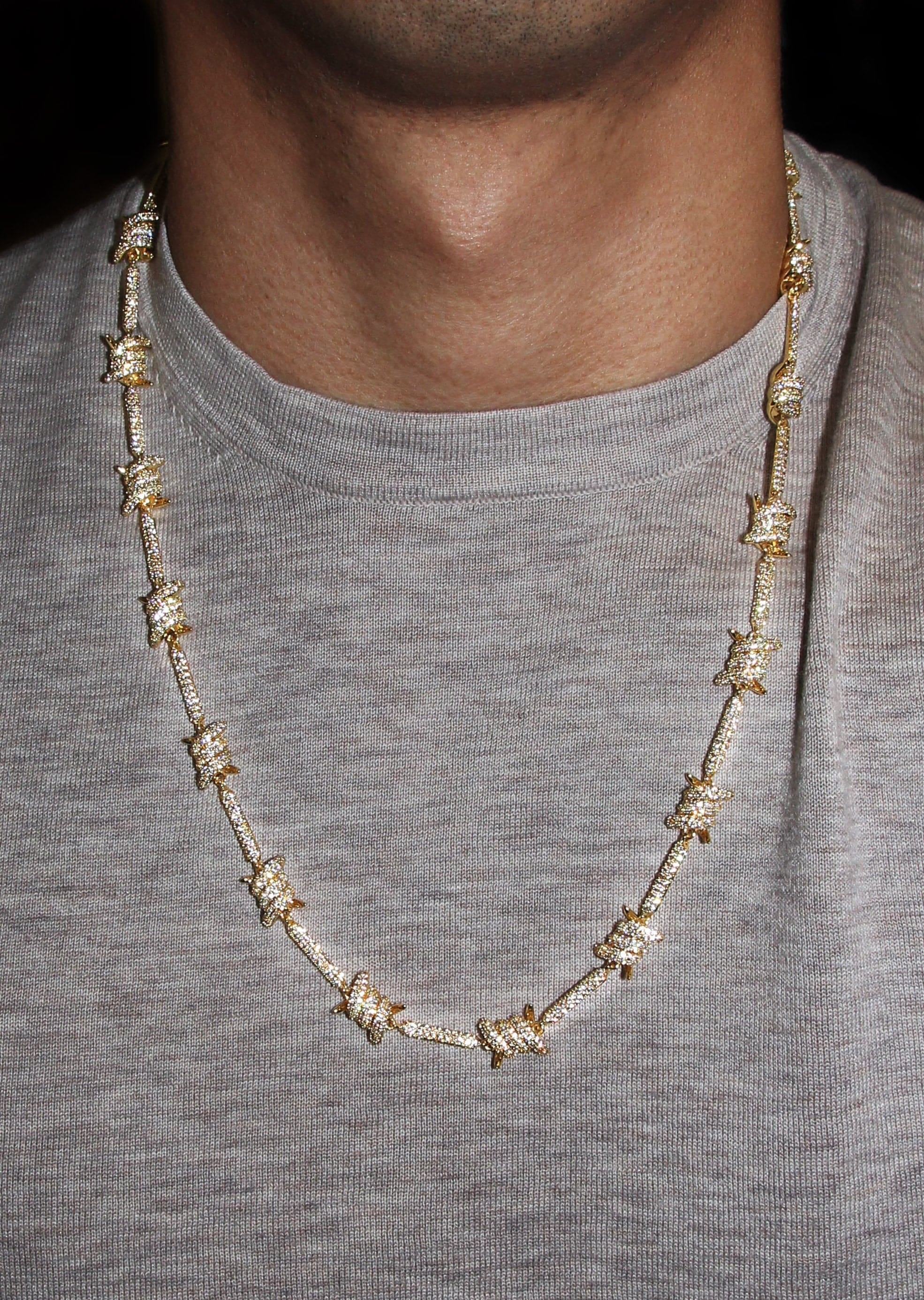 Manufacturer 30 Gold Plated Iced Out Barbed Wire Chain