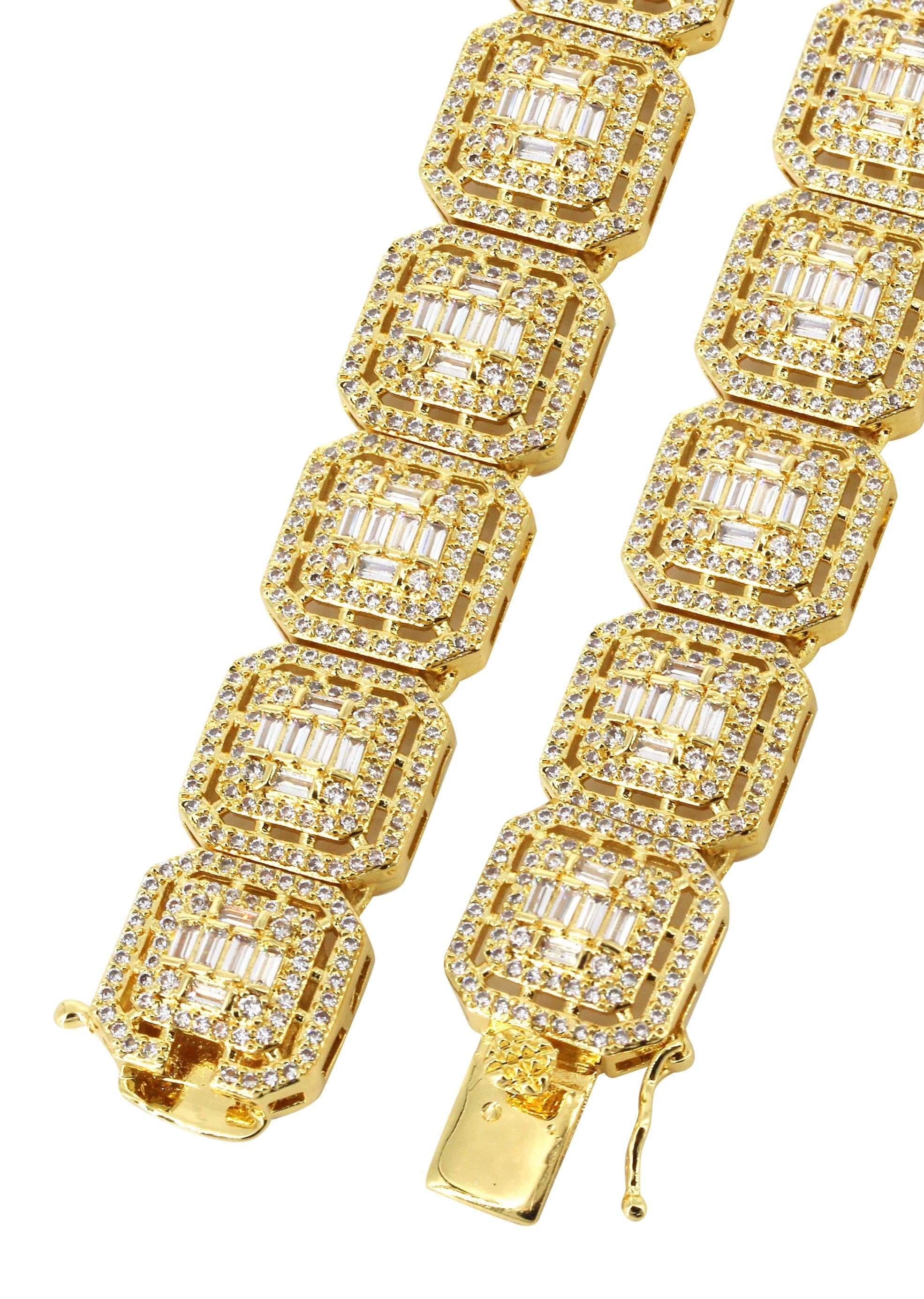 Manufacturer 30 Gold Plated Iced Out Square Cluster Tennis Chain