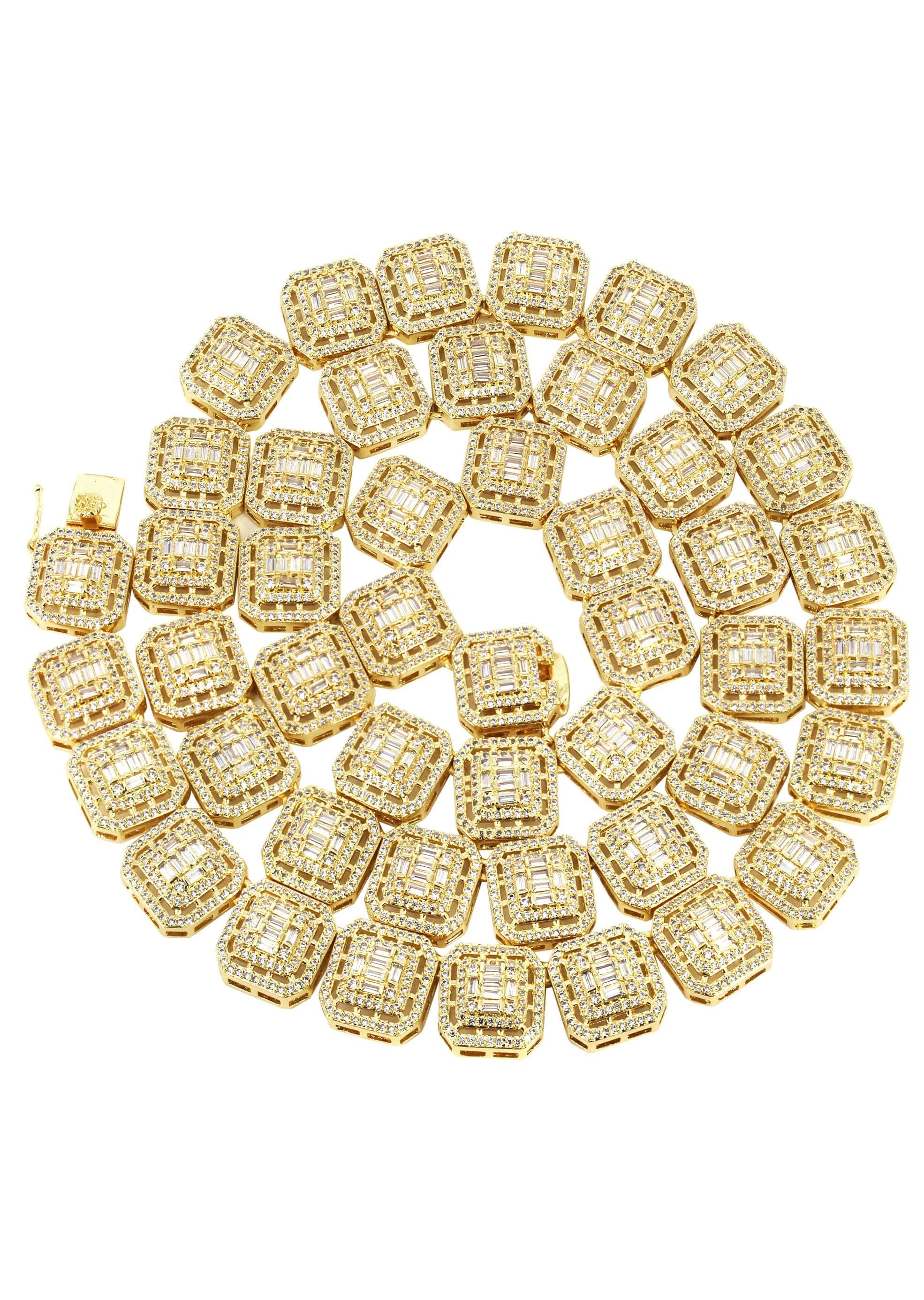 Manufacturer 30 Gold Plated Iced Out Square Cluster Tennis Chain