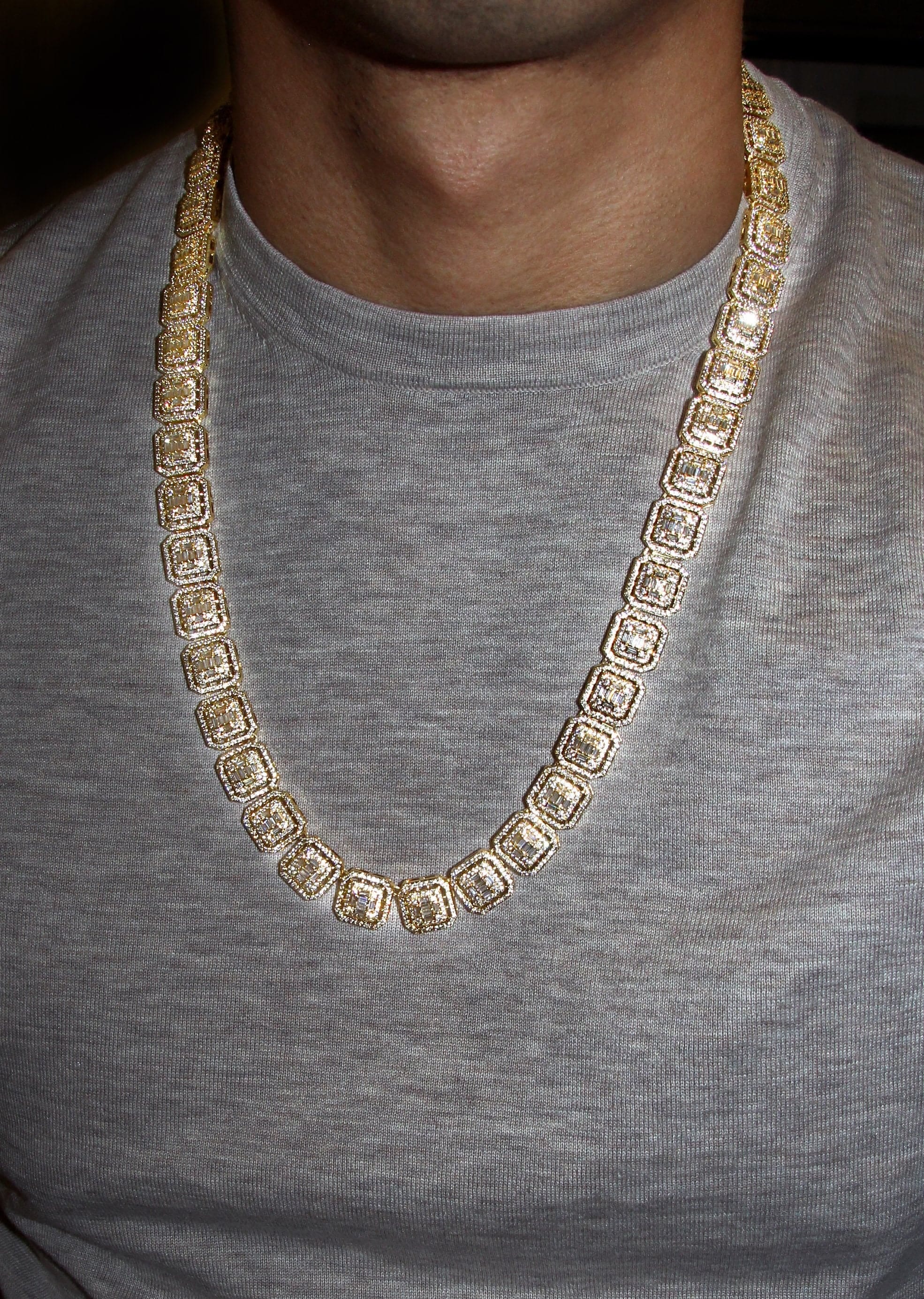 Manufacturer 30 Gold Plated Iced Out Square Cluster Tennis Chain