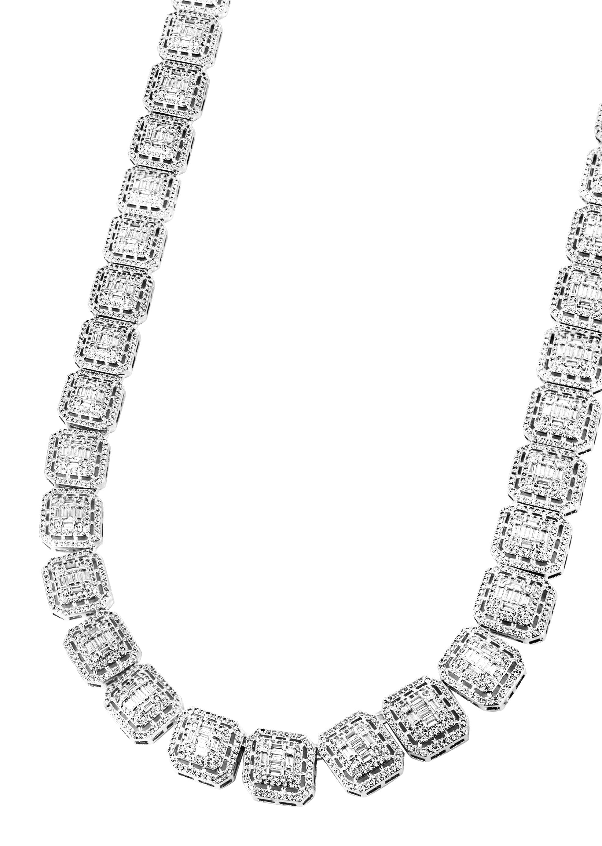 Manufacturer 30 White Gold Plated Iced Out Square Cluster Tennis Chain