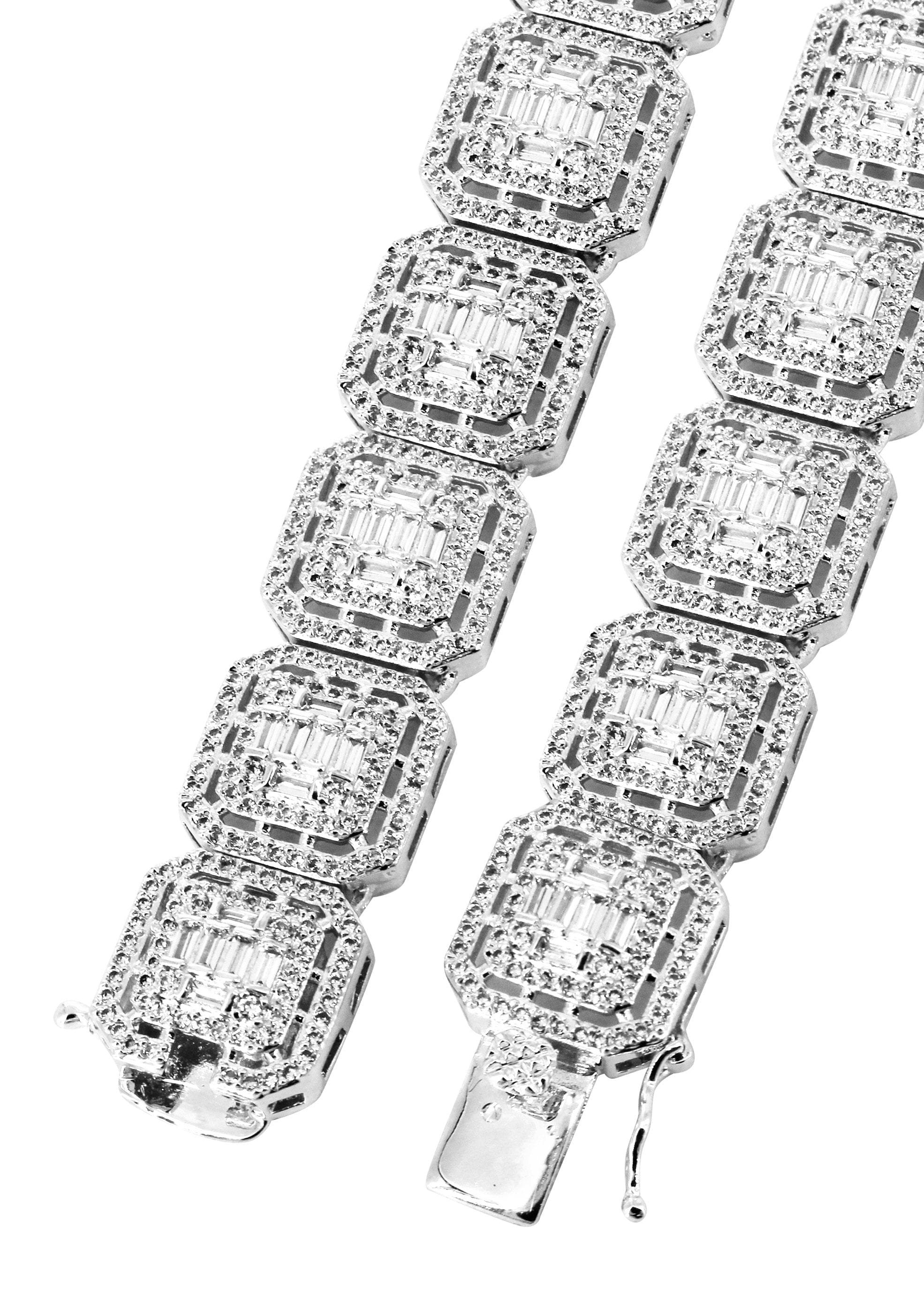 Manufacturer 30 White Gold Plated Iced Out Square Cluster Tennis Chain