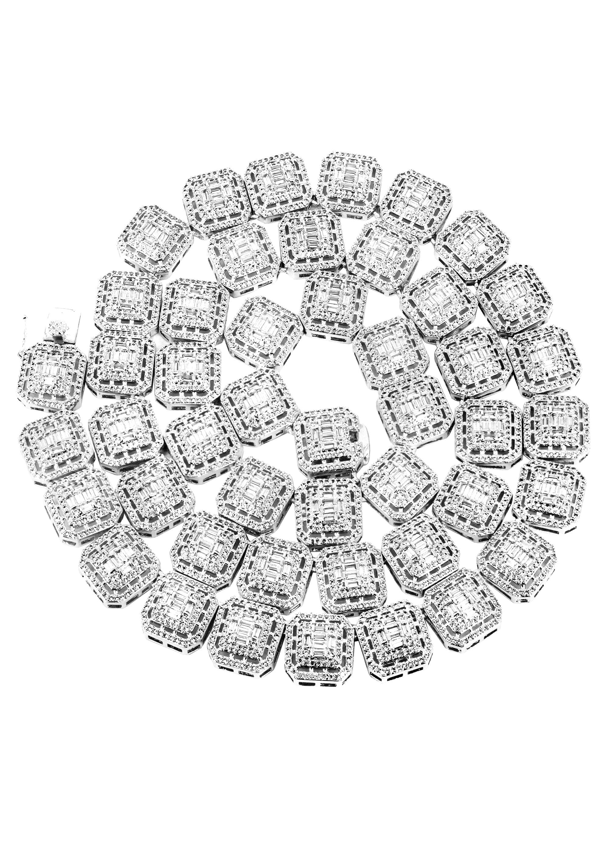 Manufacturer 30 White Gold Plated Iced Out Square Cluster Tennis Chain