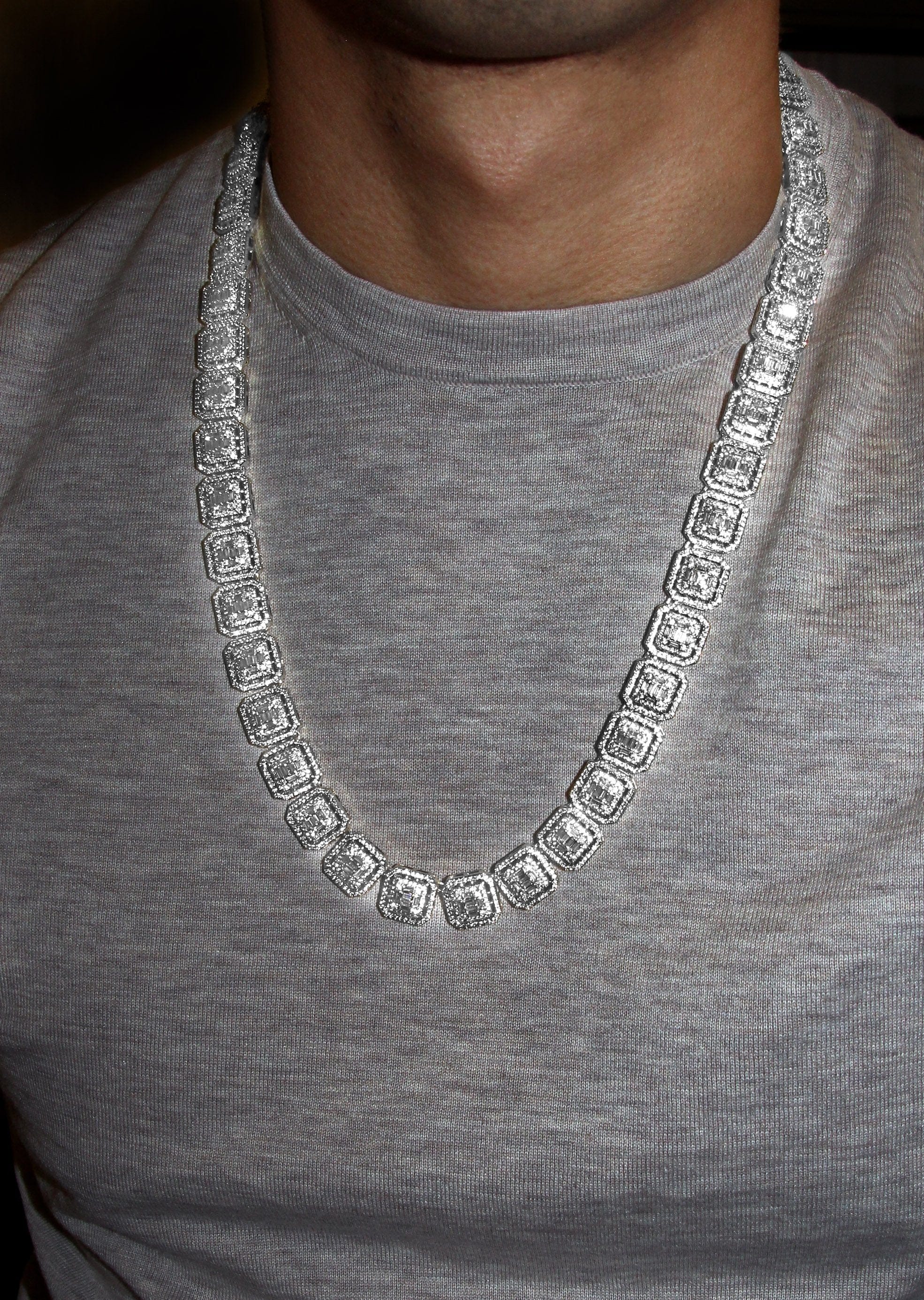 Manufacturer 30 White Gold Plated Iced Out Square Cluster Tennis Chain