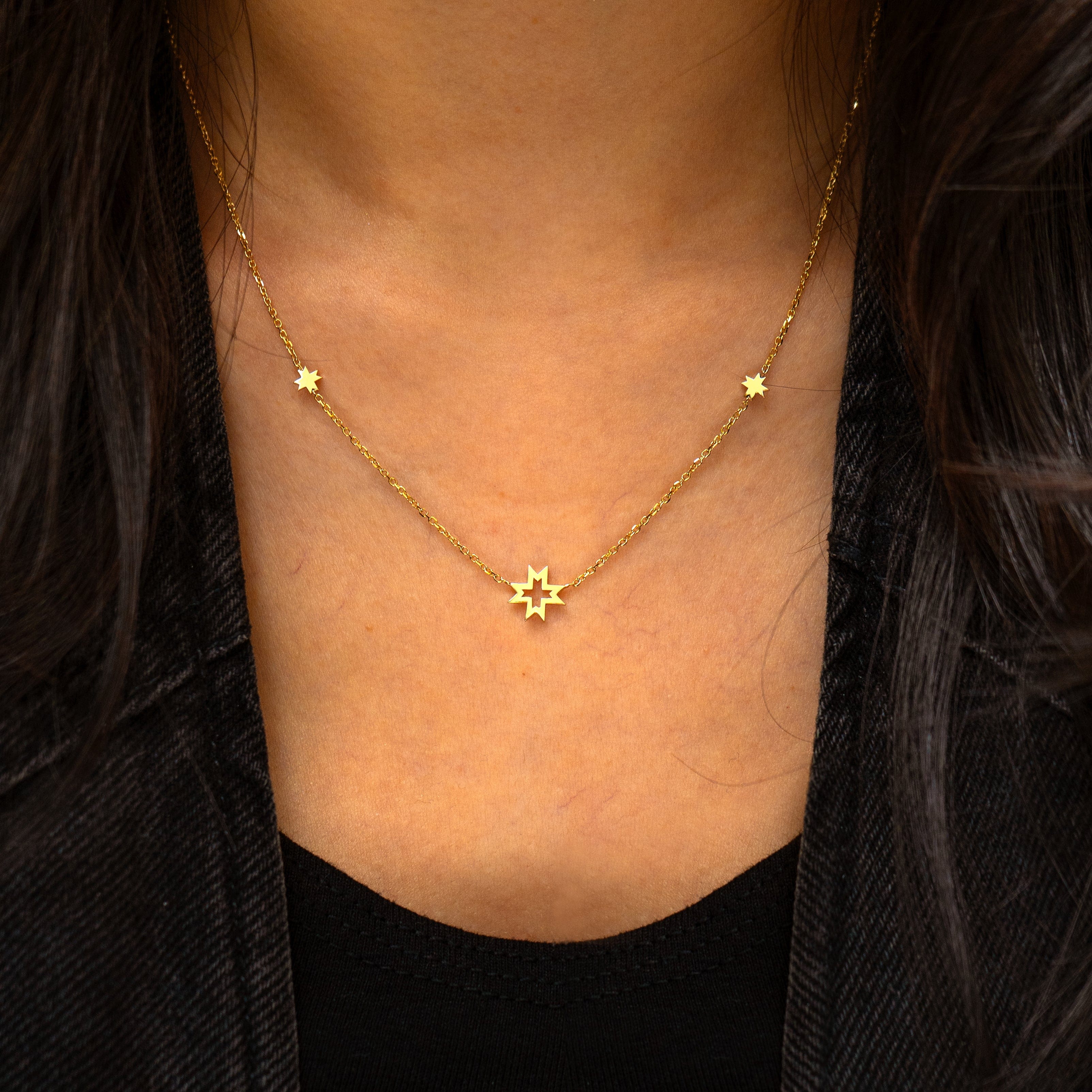 Automic Gold Studio Past Present Future 8 Pointed Stars Necklace