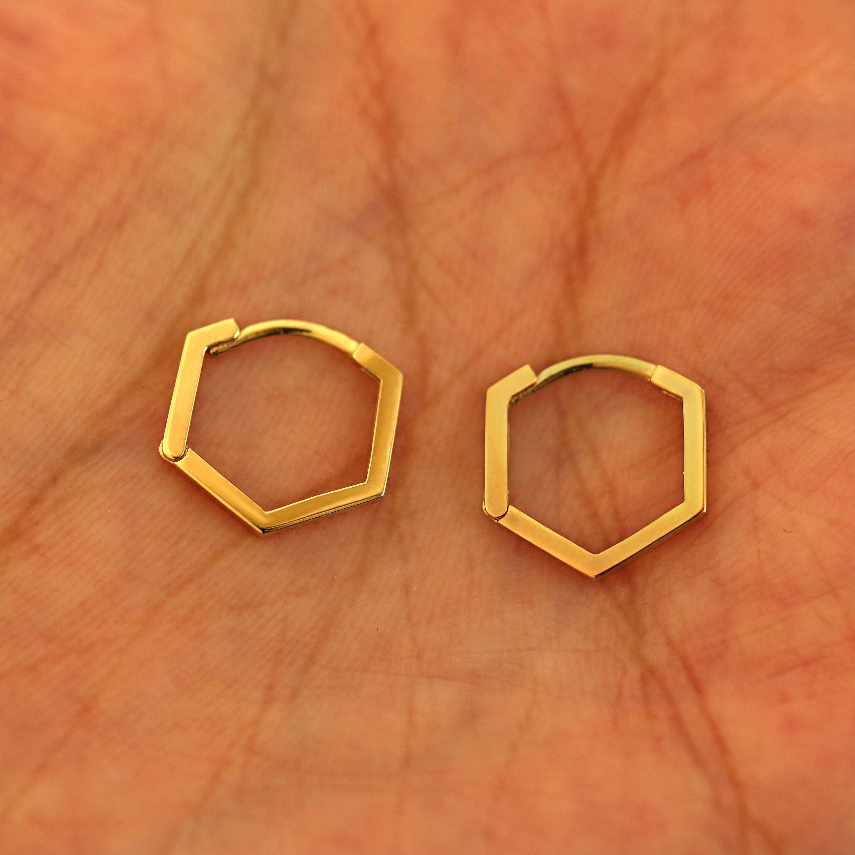 Automic Gold Studio Hexagon Huggie Hoops
