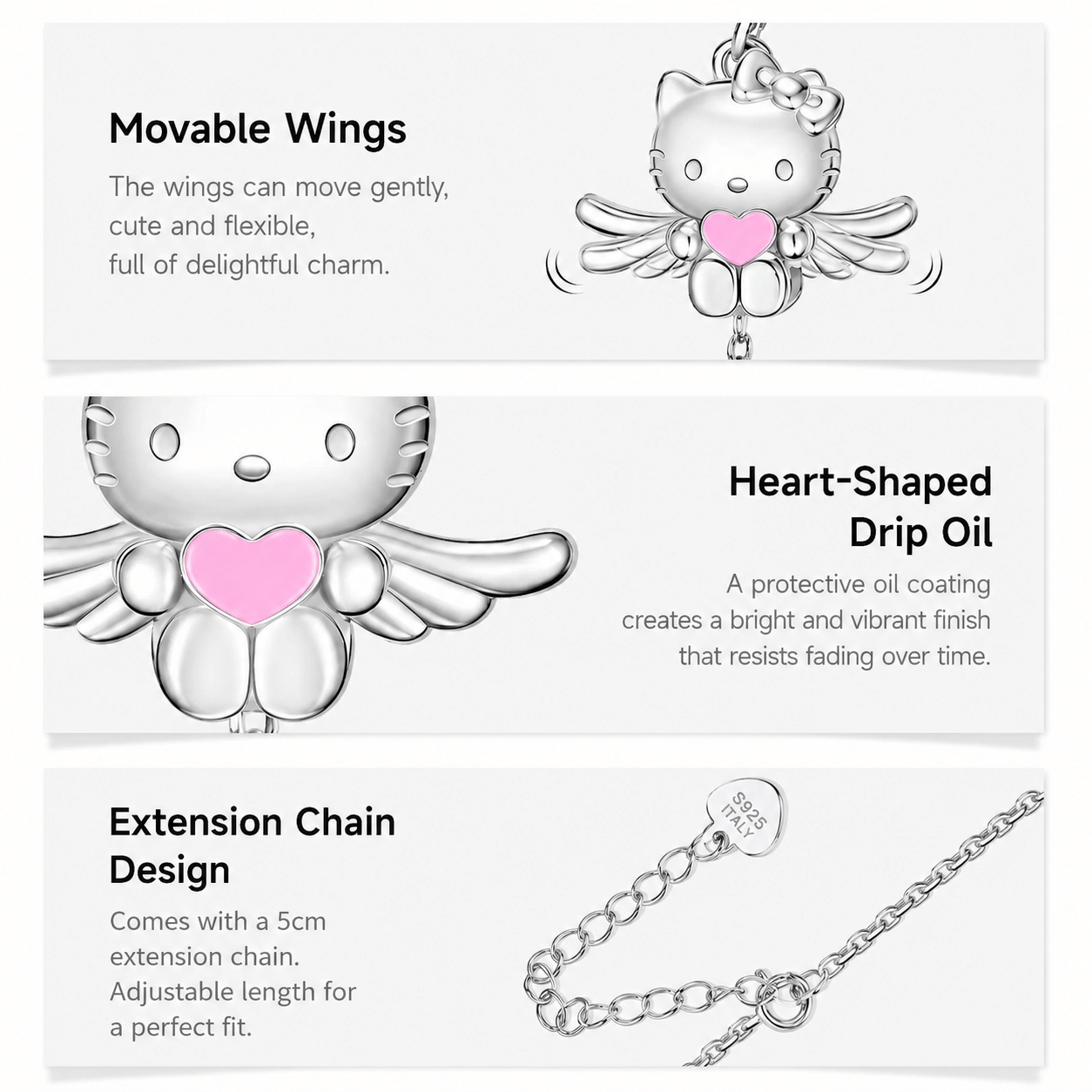 Hello Kitty Authentic Hello Kitty Pink Wings 925 Sterling Silver Necklace