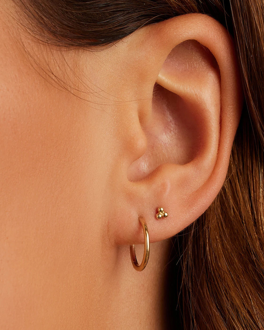 Fine 14K Gold Trio Flat Back Single Stud
