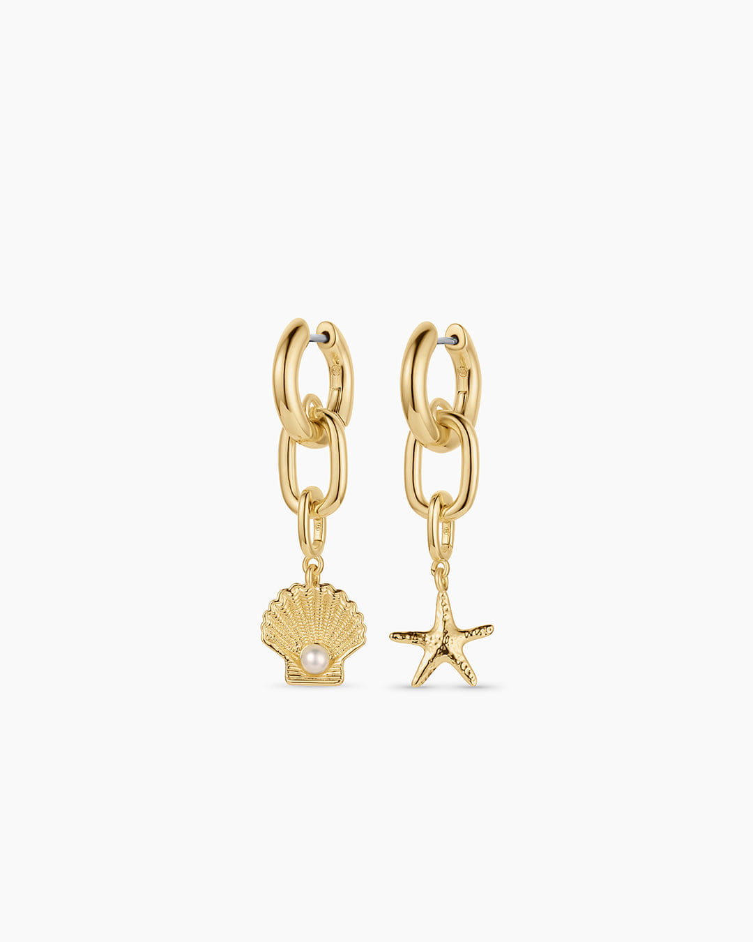 Summer 2025 Fashion Shell Pearl & Starfish Charm Huggies