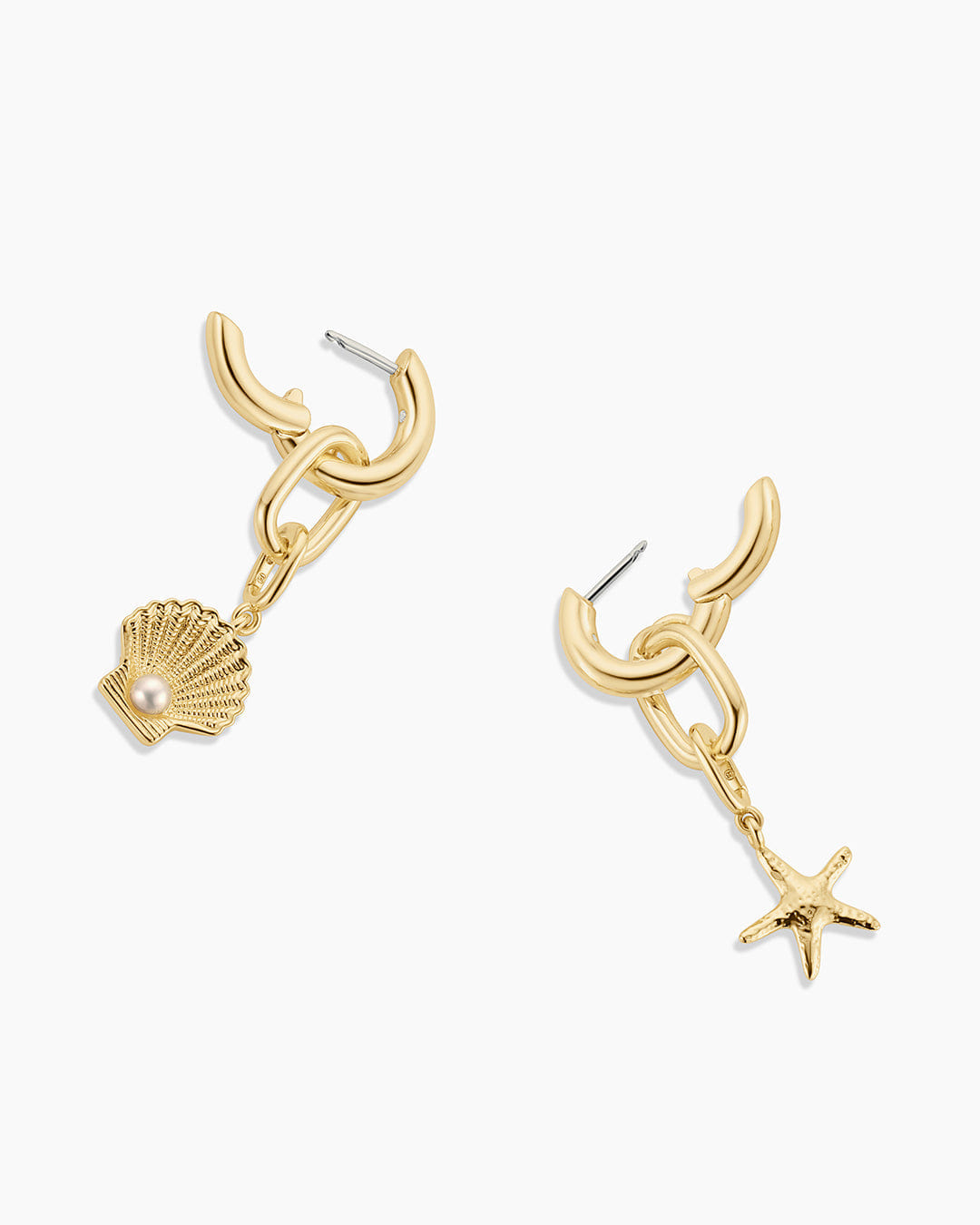 Summer 2025 Fashion Shell Pearl & Starfish Charm Huggies