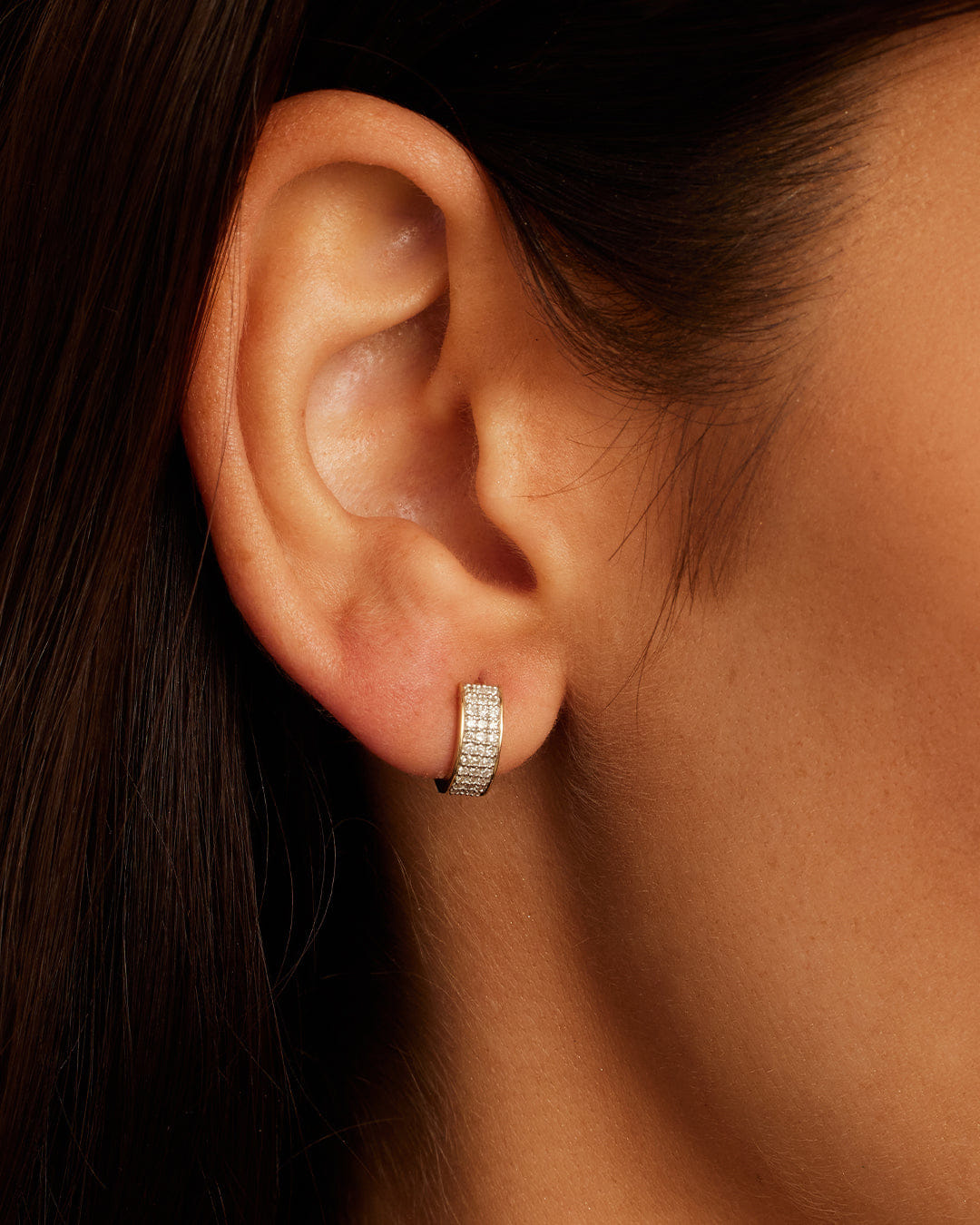 Fine 14K Diamond Rose Single Huggie