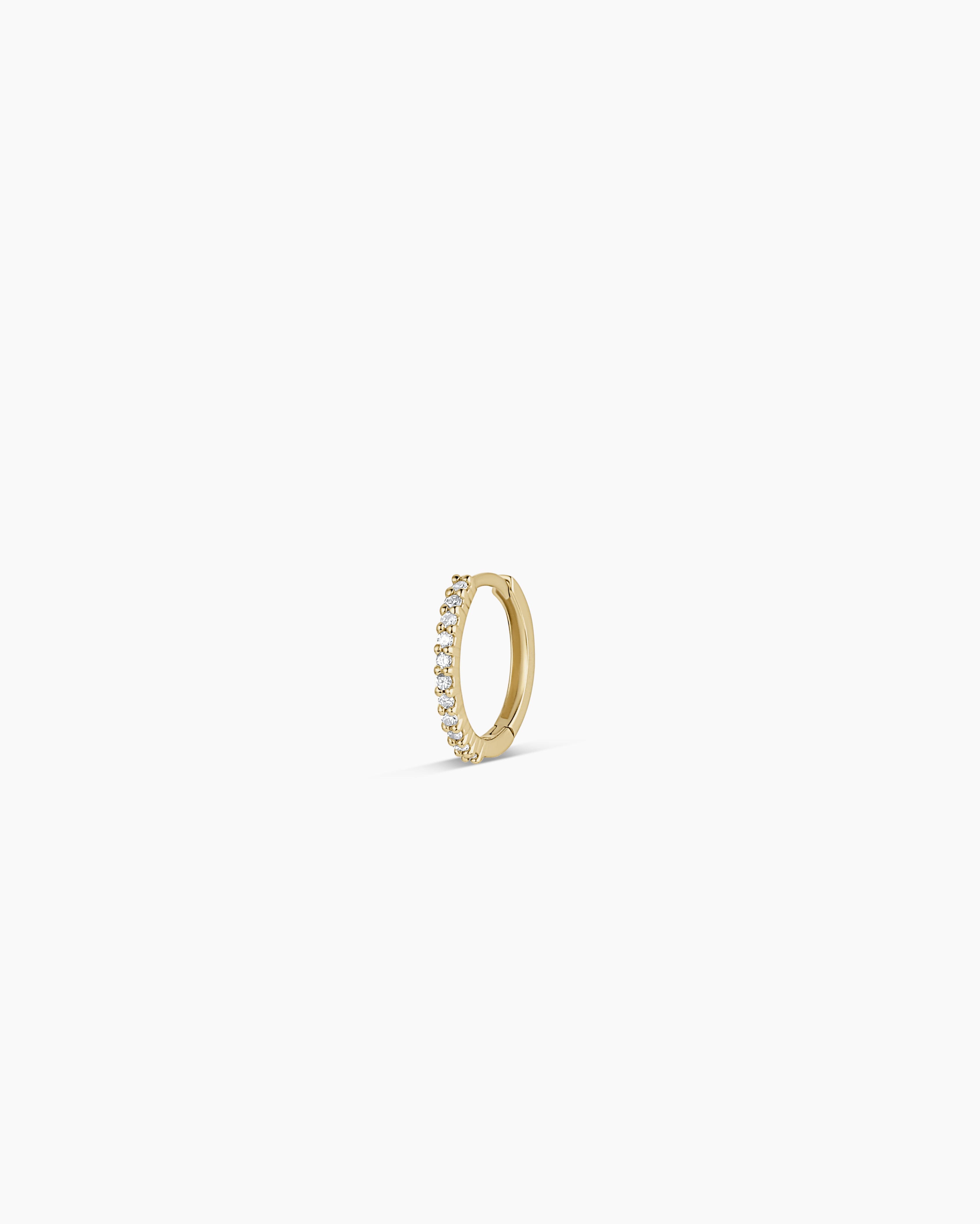 Fine 14K Diamond Pavé Single Huggie