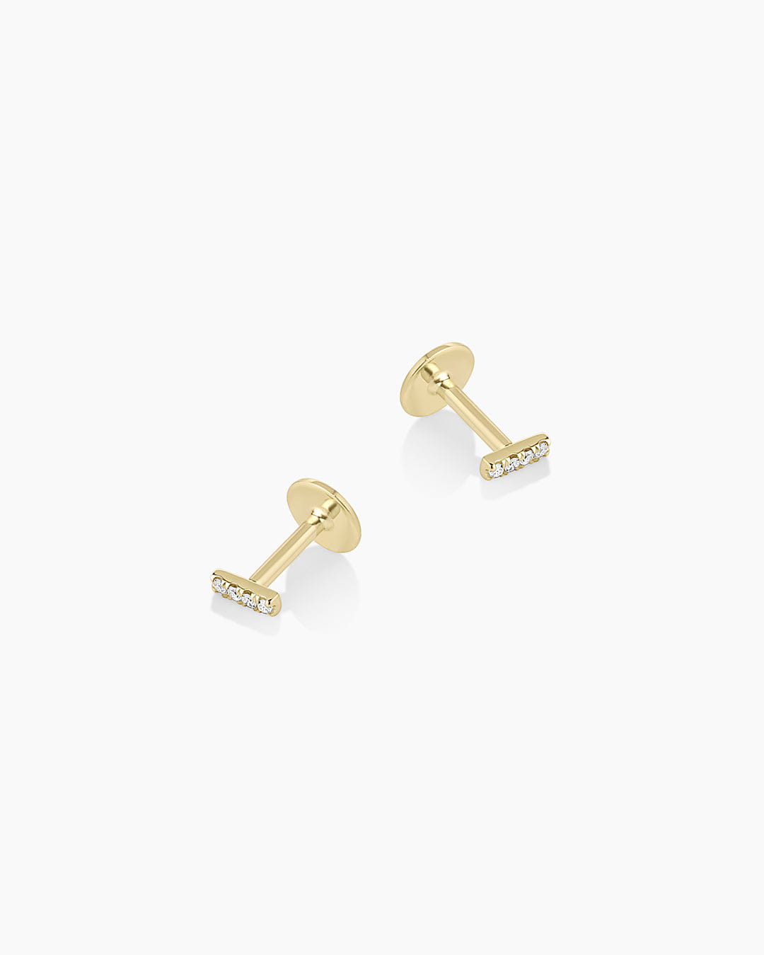 Fine 14K Diamond Pavé Bar Flat Back Studs