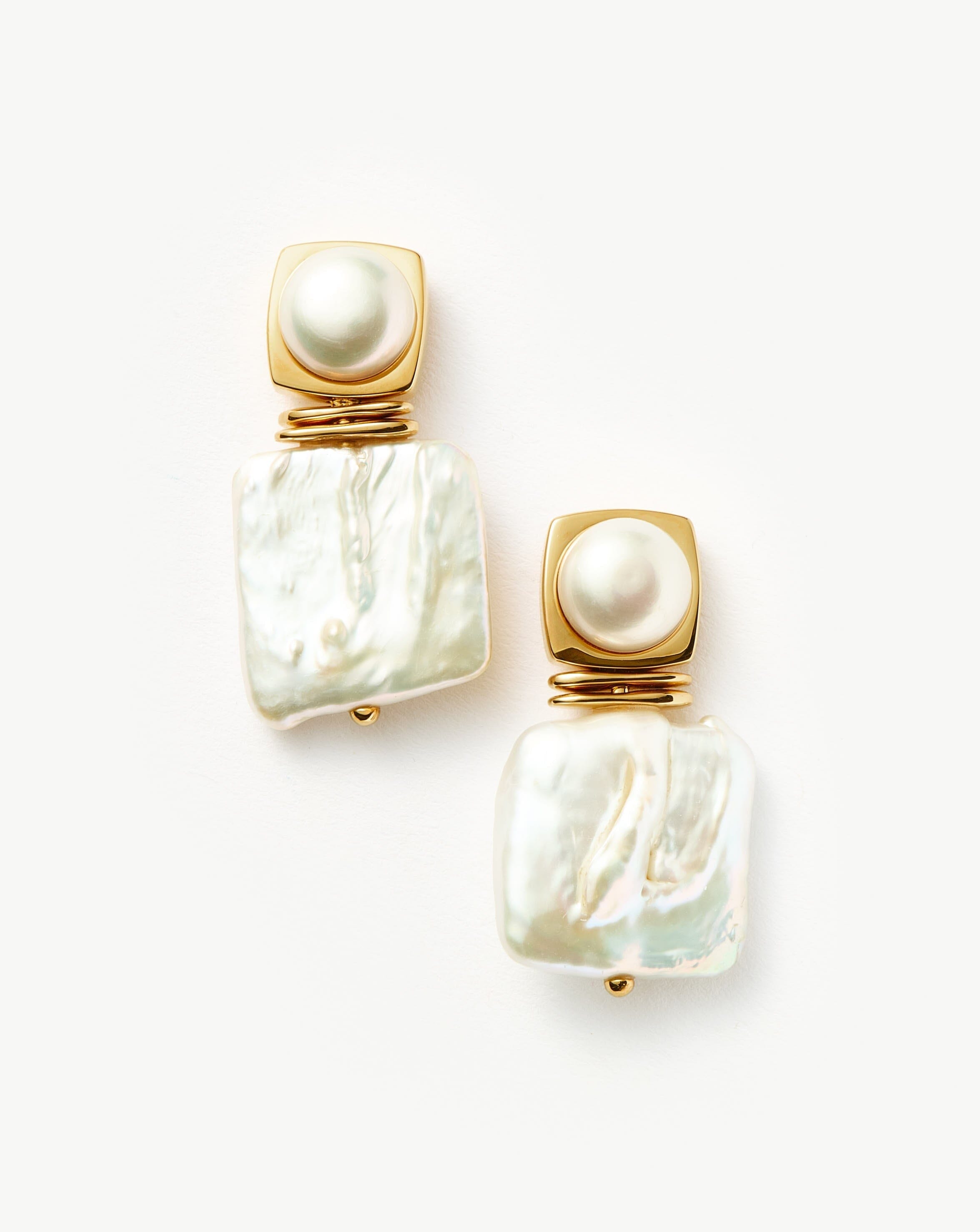 Pearl Square Pearl Statement Earrings | 18ct Gold Plated/Pearl