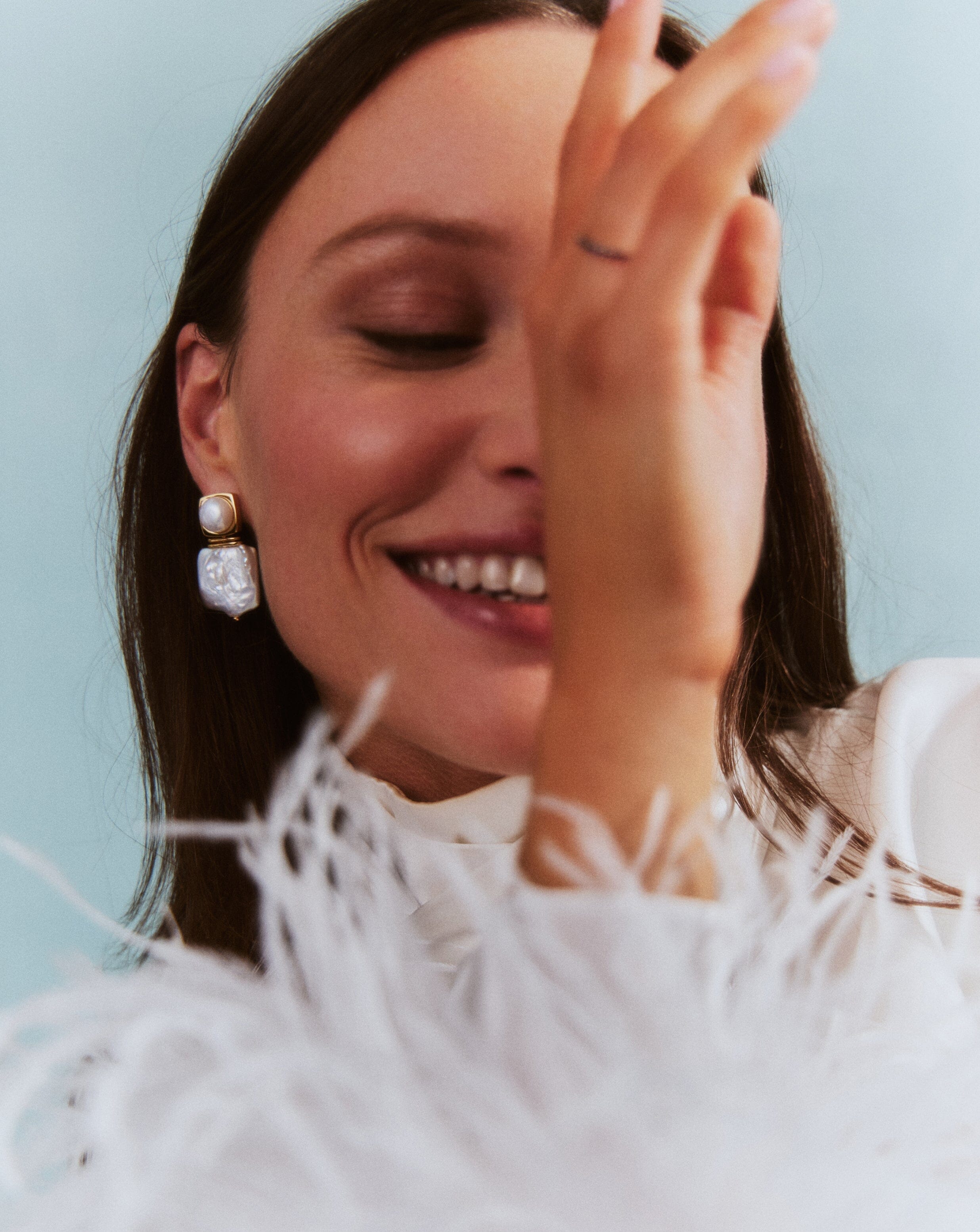 Pearl Square Pearl Statement Earrings | 18ct Gold Plated/Pearl