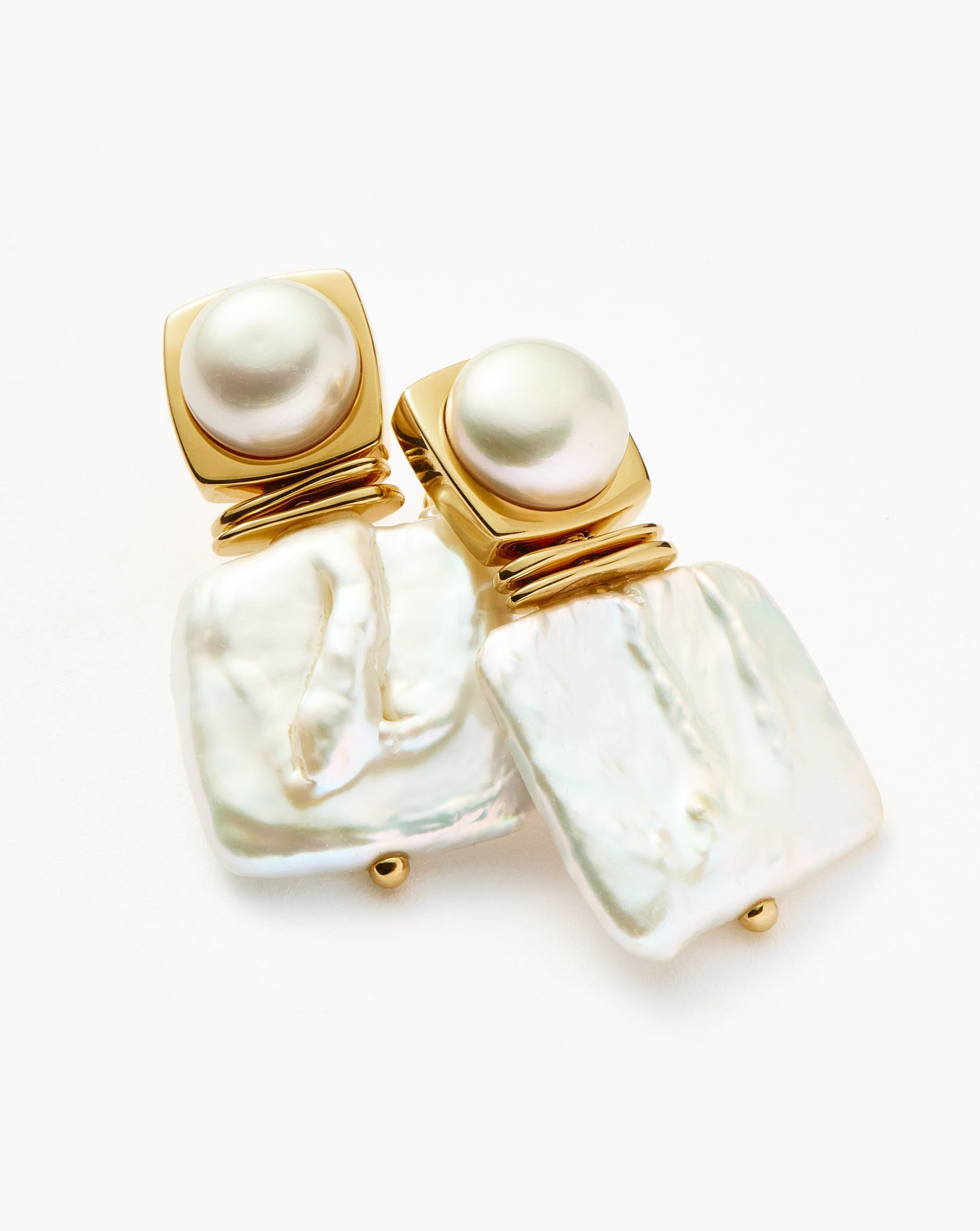 Pearl Square Pearl Statement Earrings | 18ct Gold Plated/Pearl