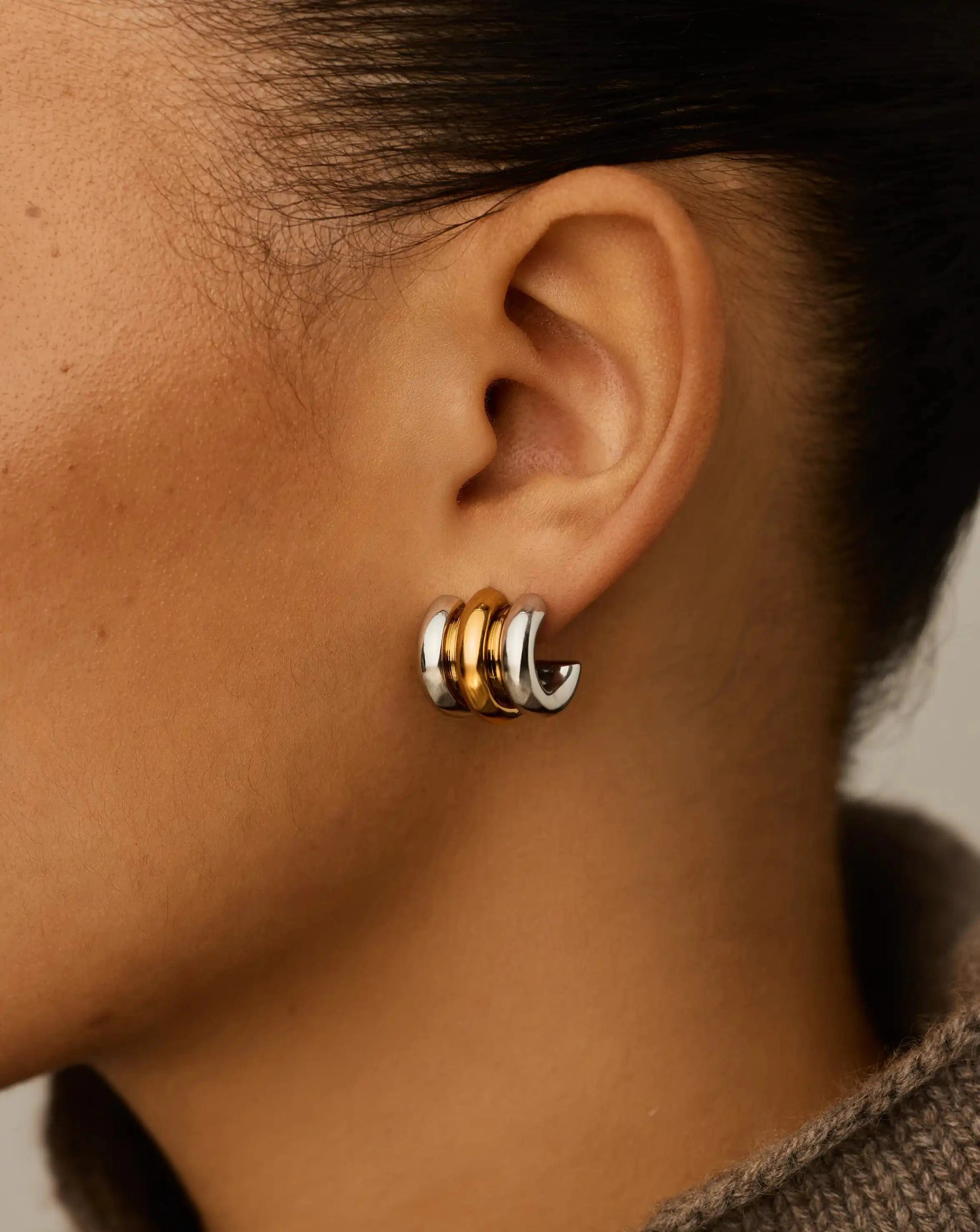 Triple Ridge Oversized Studs | 18ct Gold Plated/Platinum Plated