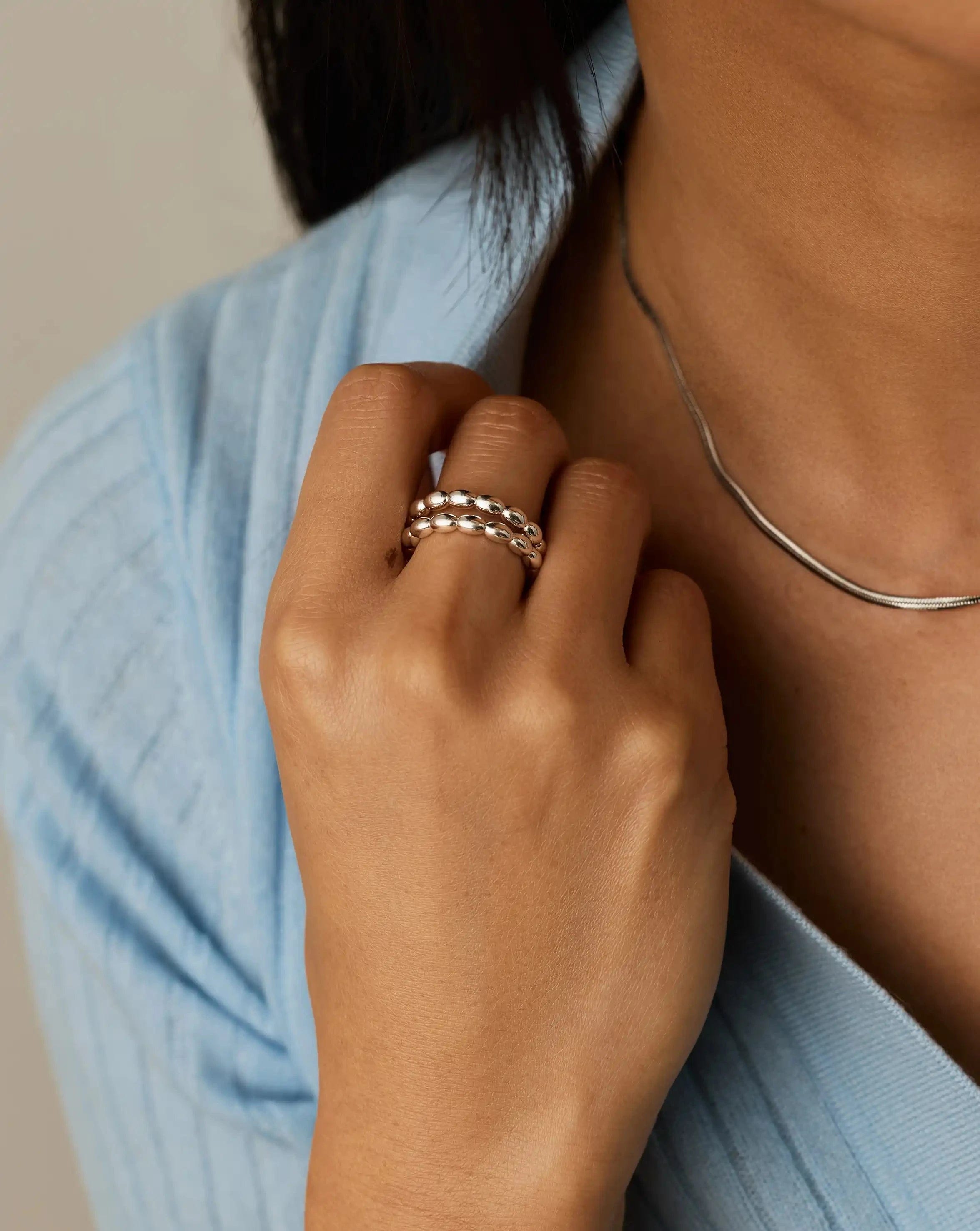 RING Molten Olive Stacked Ring | Silver Plated