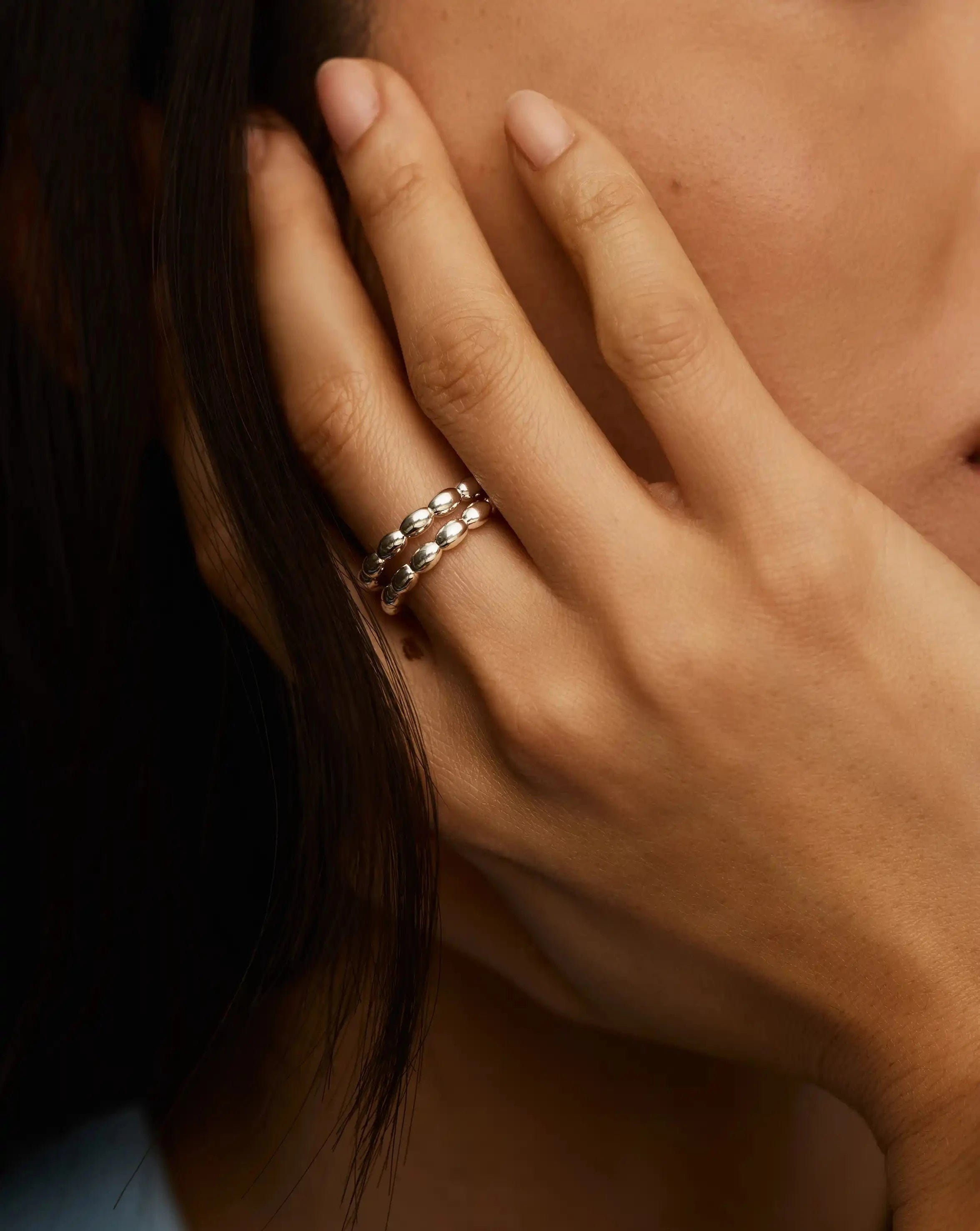 RING Molten Olive Stacked Ring | Silver Plated