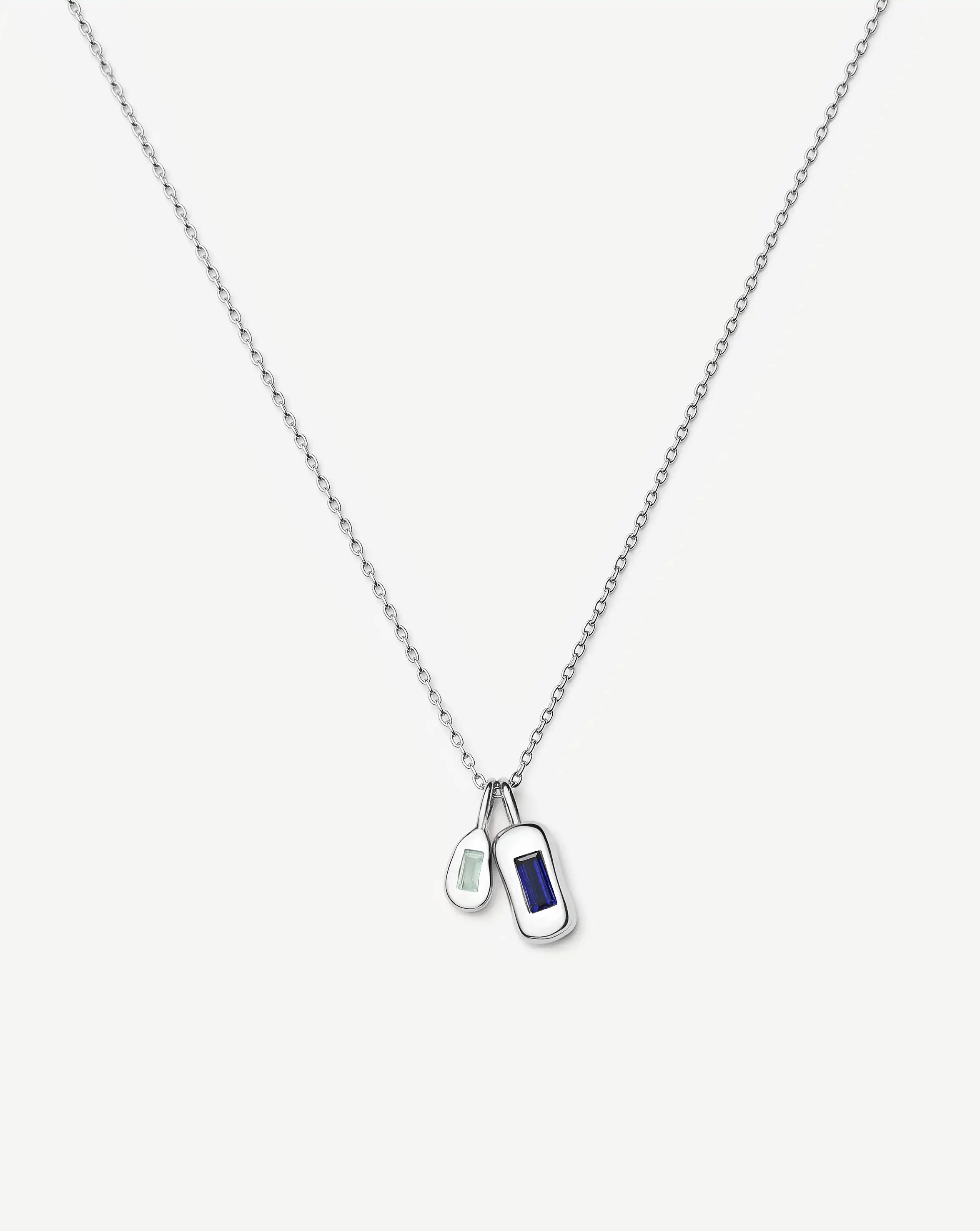 Lab Grown Molten Gemstone Bean Pendant Necklace | Silver Plated/Blue Onyx and Lab Grown Sapphire