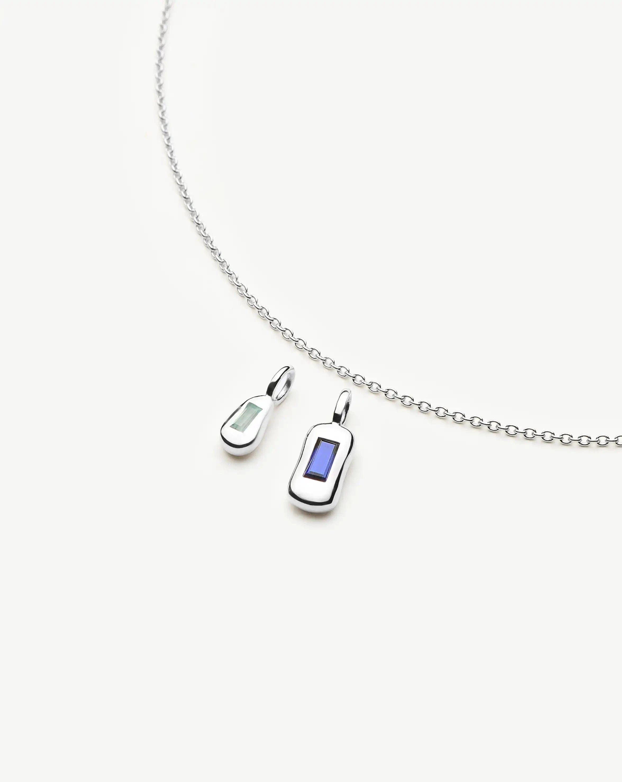 Lab Grown Molten Gemstone Bean Pendant Necklace | Silver Plated/Blue Onyx and Lab Grown Sapphire