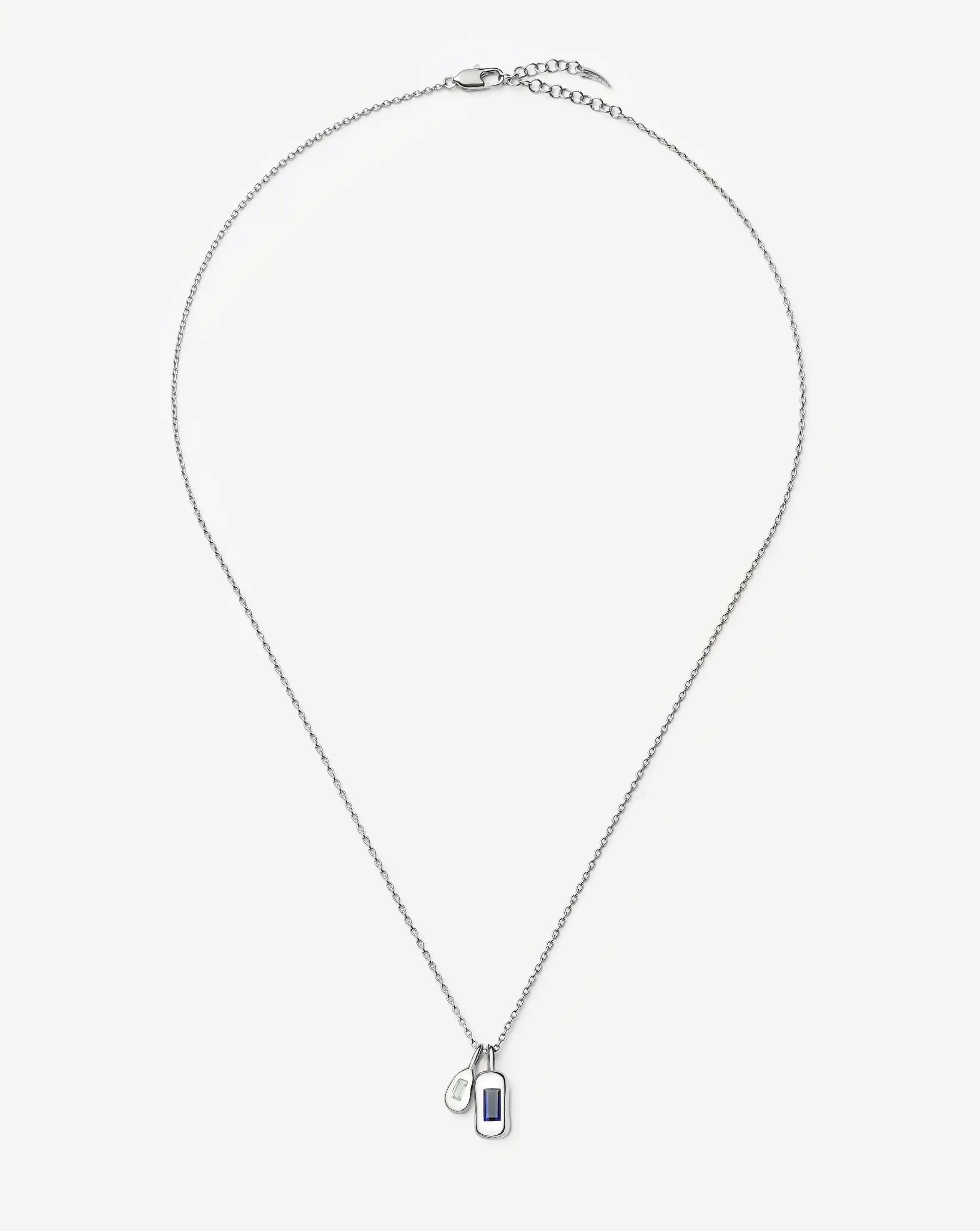 Lab Grown Molten Gemstone Bean Pendant Necklace | Silver Plated/Blue Onyx and Lab Grown Sapphire