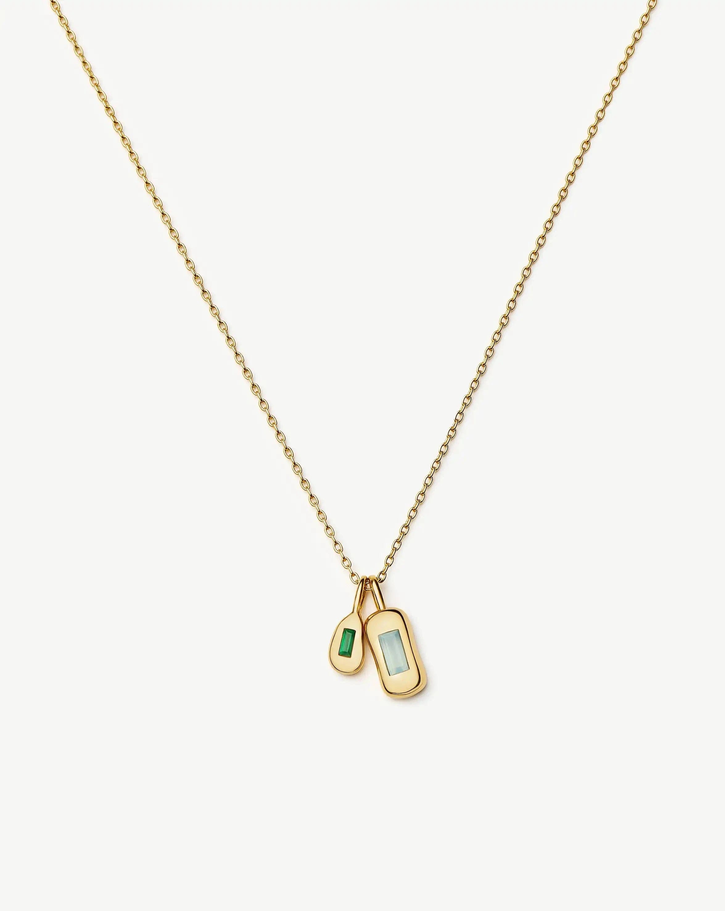 Blue Molten Gemstone Bean Pendant Necklace | 18ct Gold Plated/Blue and Green Onyx