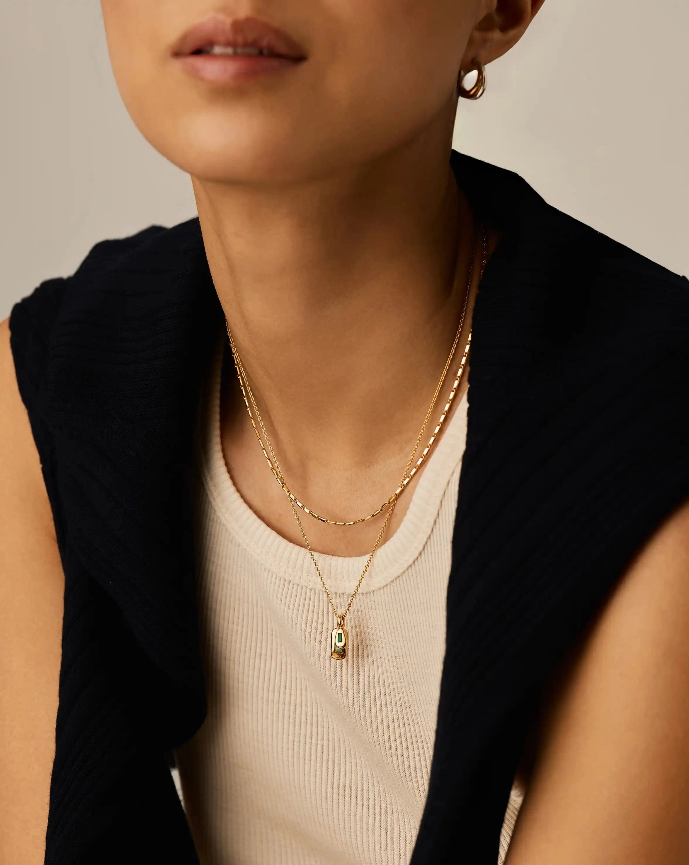 Blue Molten Gemstone Bean Pendant Necklace | 18ct Gold Plated/Blue and Green Onyx