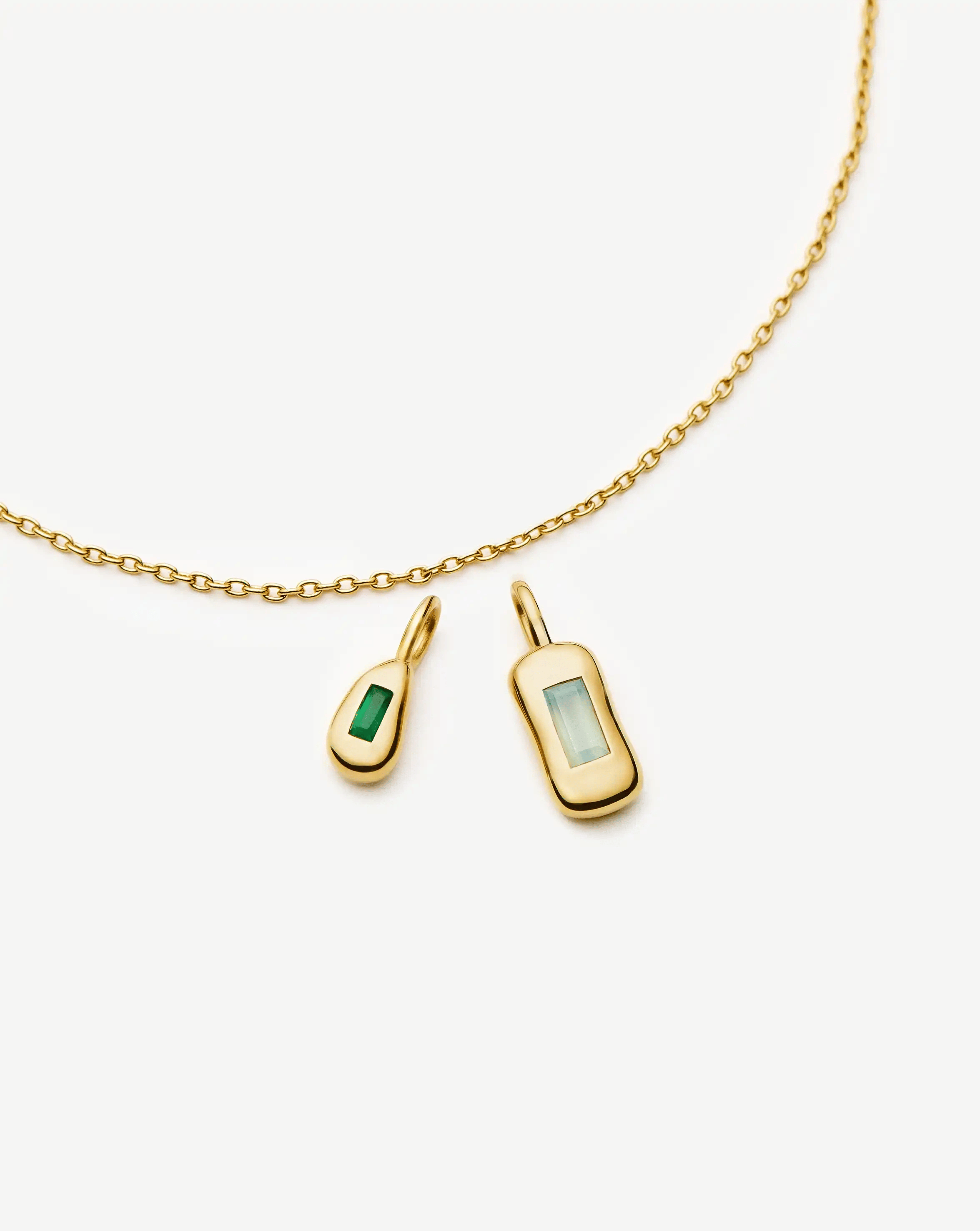 Blue Molten Gemstone Bean Pendant Necklace | 18ct Gold Plated/Blue and Green Onyx