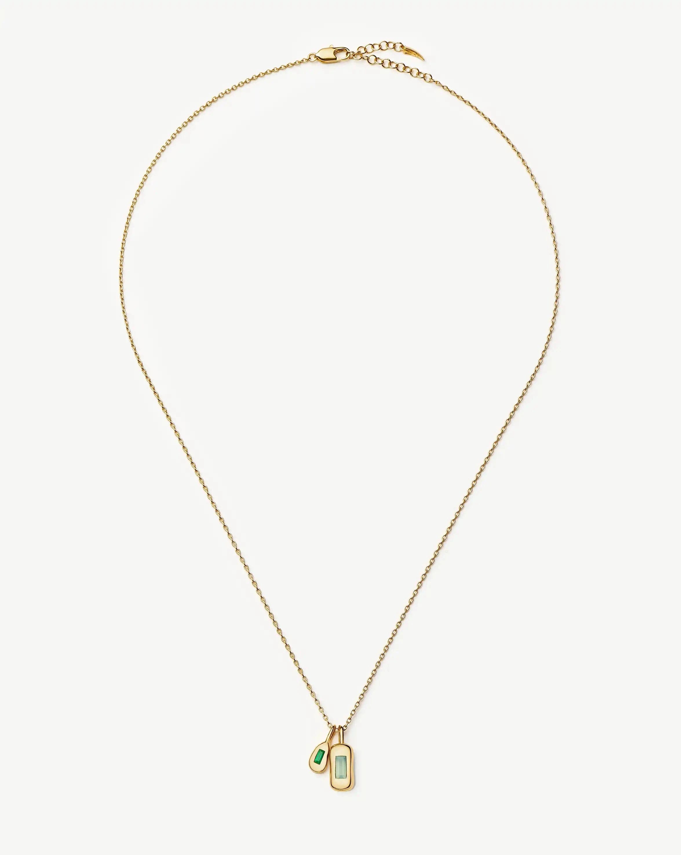 Blue Molten Gemstone Bean Pendant Necklace | 18ct Gold Plated/Blue and Green Onyx