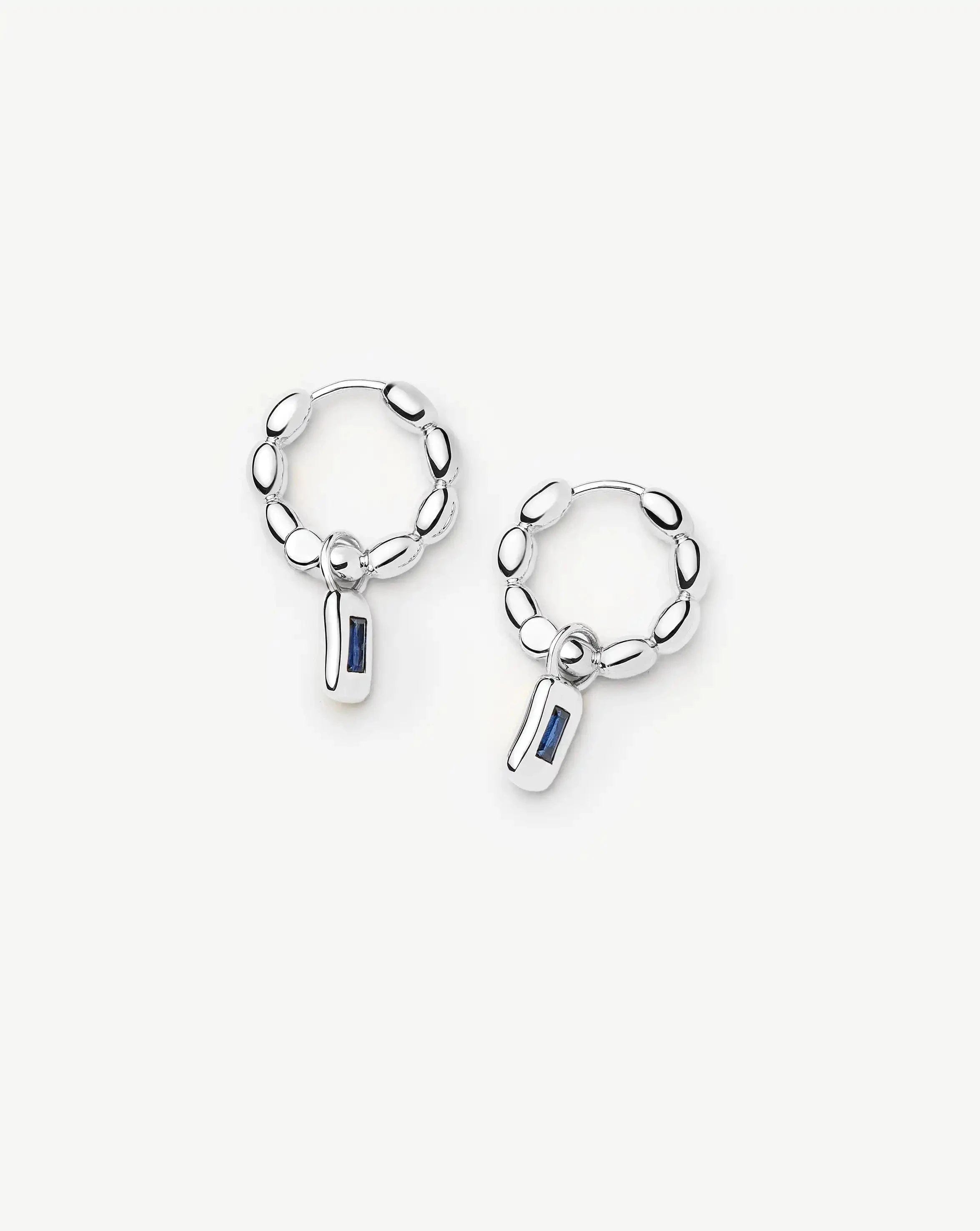 Lab Grown Molten Gemstone Charm Hoop Earrings | Silver Plated/Lab Grown Blue Sapphire