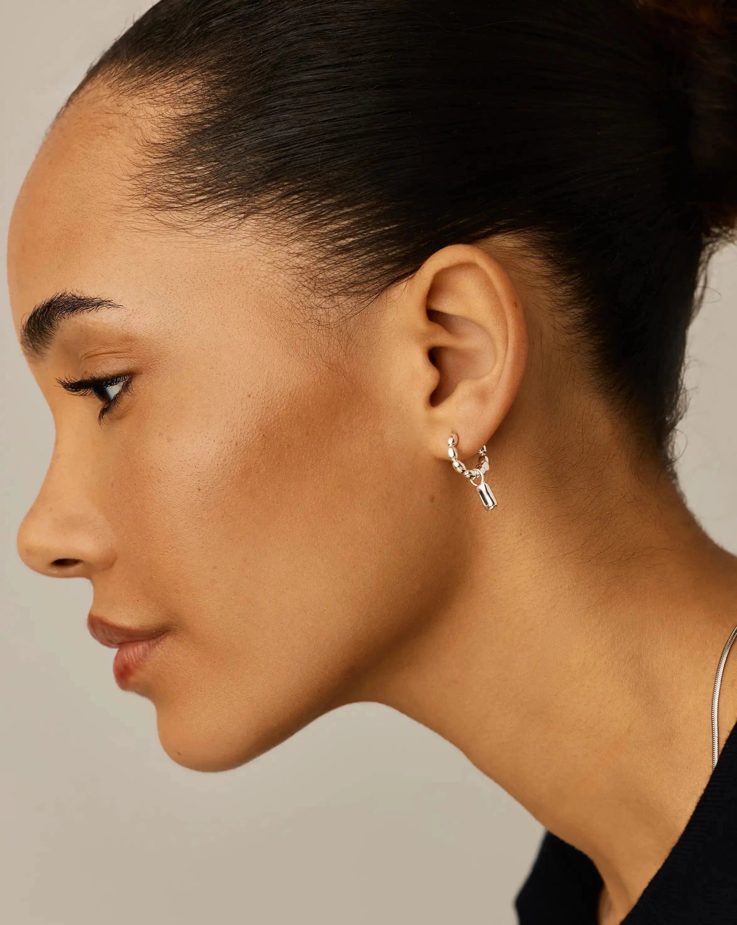 Lab Grown Molten Gemstone Charm Hoop Earrings | Silver Plated/Lab Grown Blue Sapphire