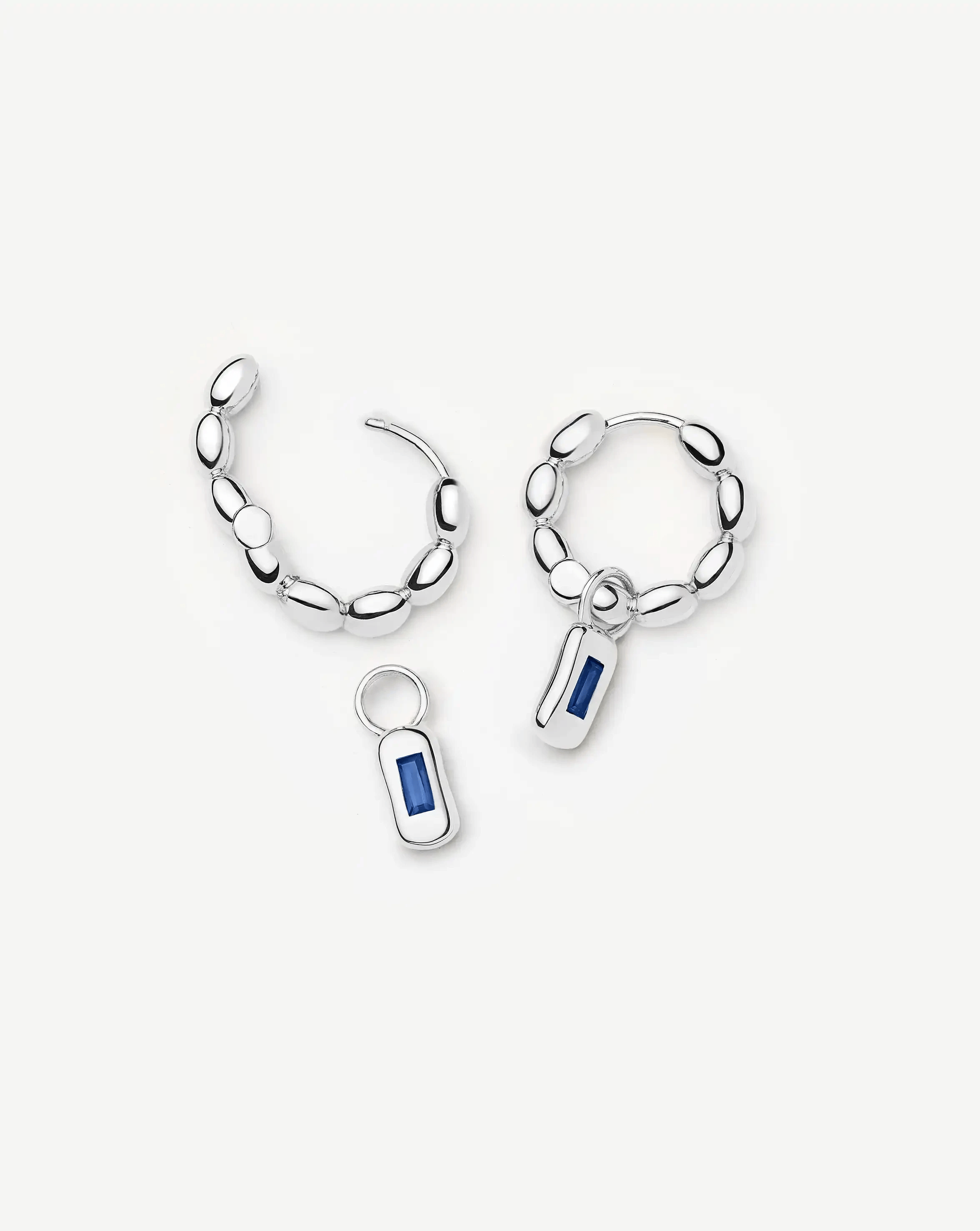 Lab Grown Molten Gemstone Charm Hoop Earrings | Silver Plated/Lab Grown Blue Sapphire