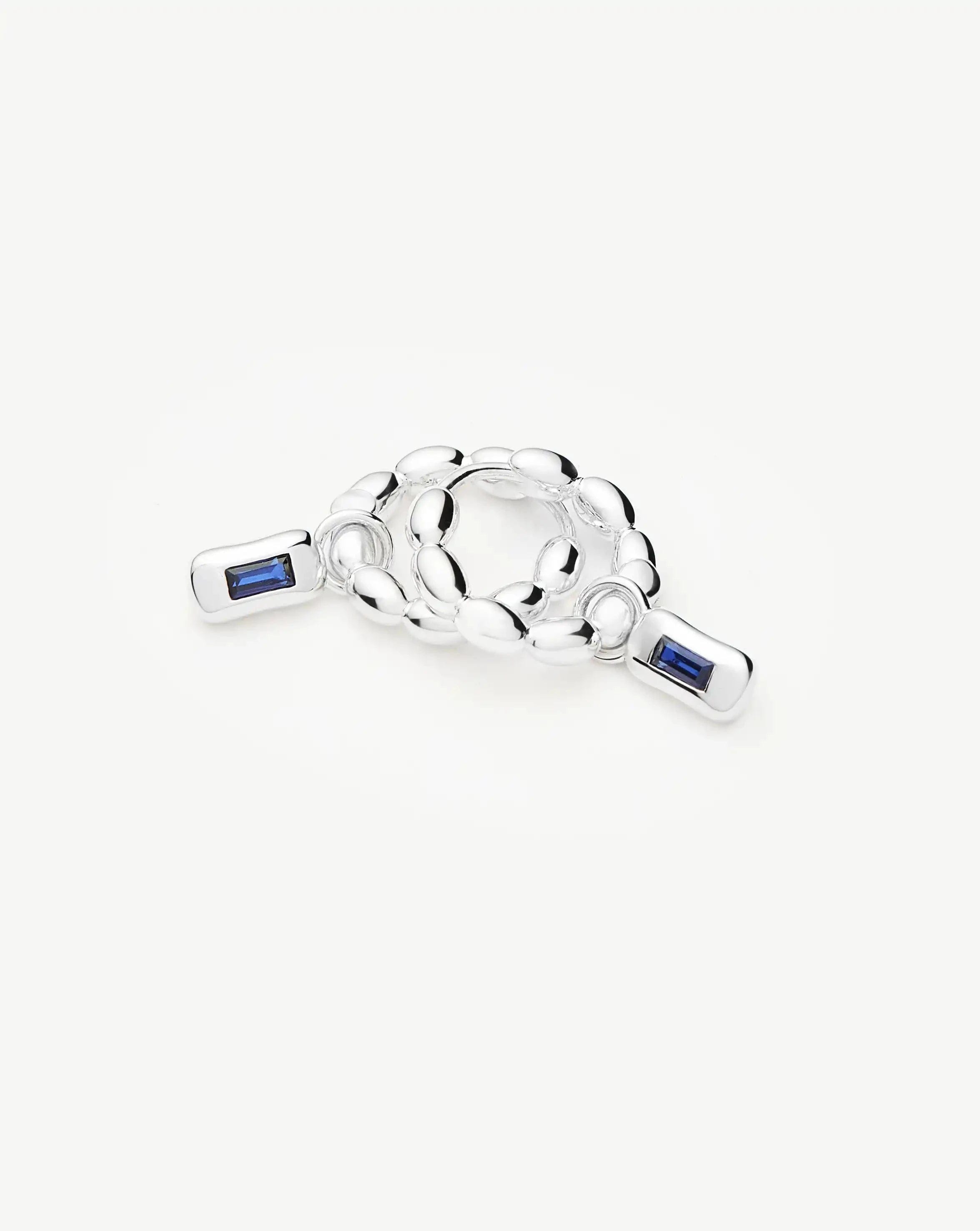 Lab Grown Molten Gemstone Charm Hoop Earrings | Silver Plated/Lab Grown Blue Sapphire