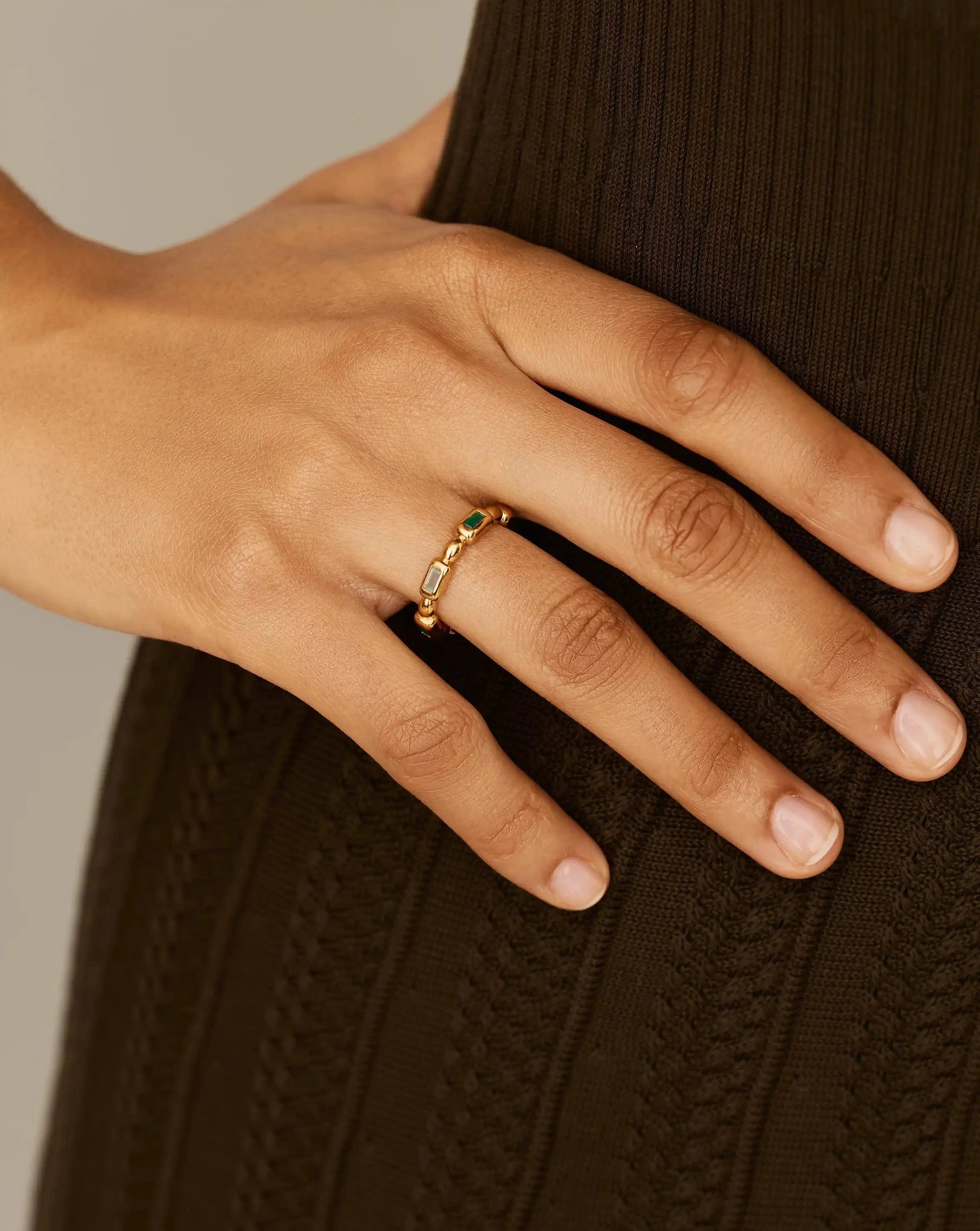 RING Molten Gemstone Stacking Ring | 18ct Gold Plated/Blue & Green Onyx