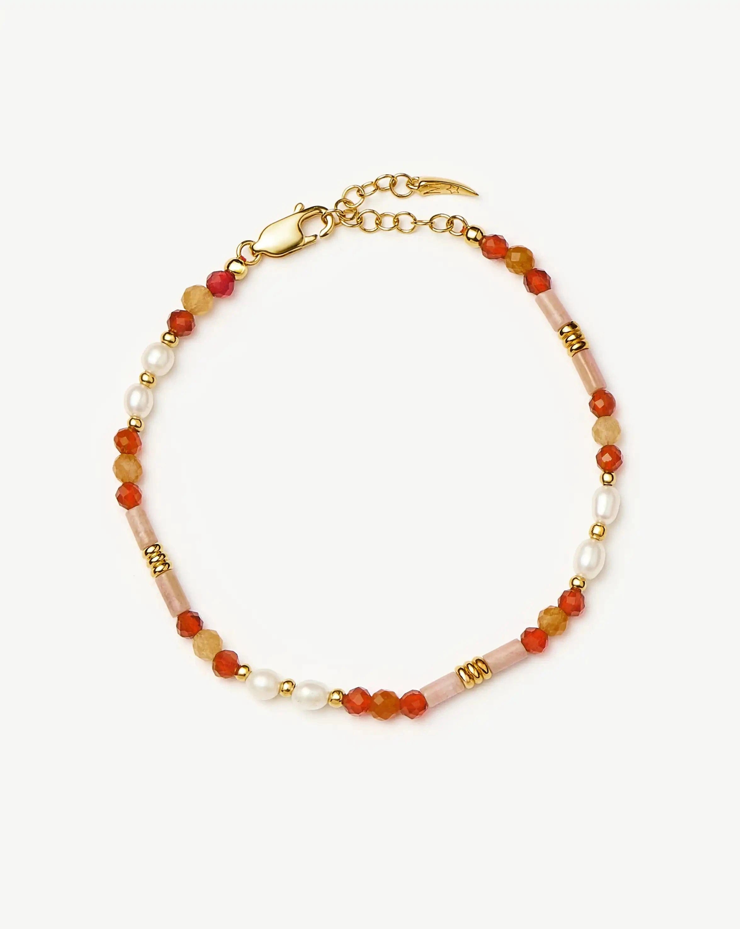 Pearl Beaded Gemstone & Pearl Bracelet | 18ct Gold Plated/Paloma Pink