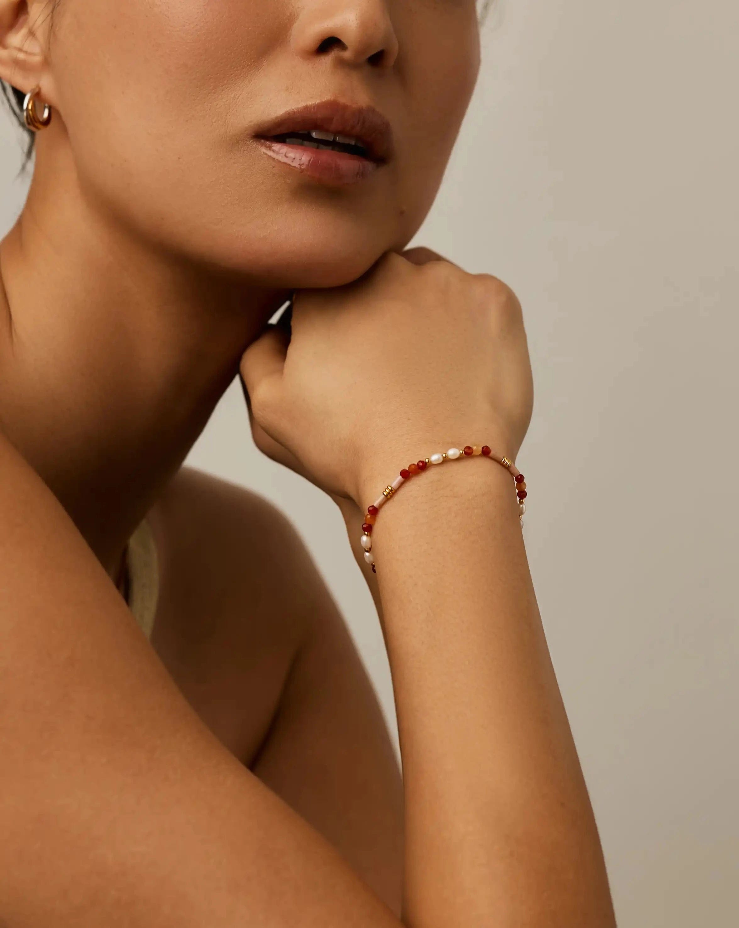 Pearl Beaded Gemstone & Pearl Bracelet | 18ct Gold Plated/Paloma Pink